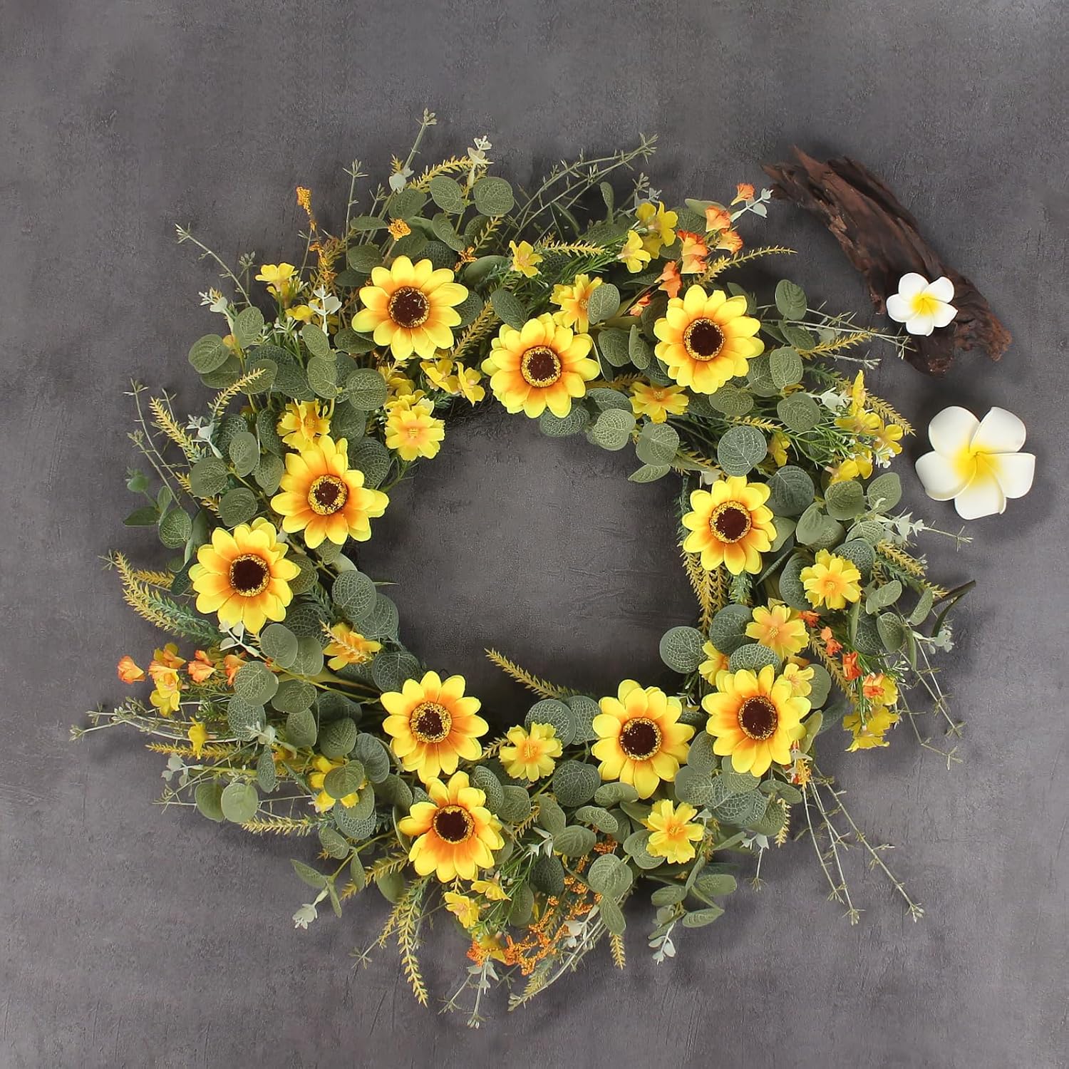 24 Inch Sunflower Wreath with Headband and DIY Accessories - Yellow