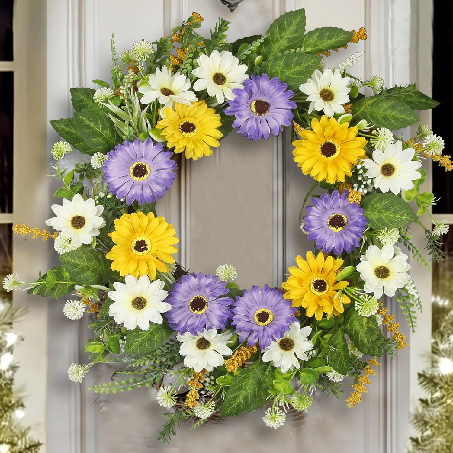 Cityes Artificial Chrysanthemum Wreath 22 Inch Spring Door Decor