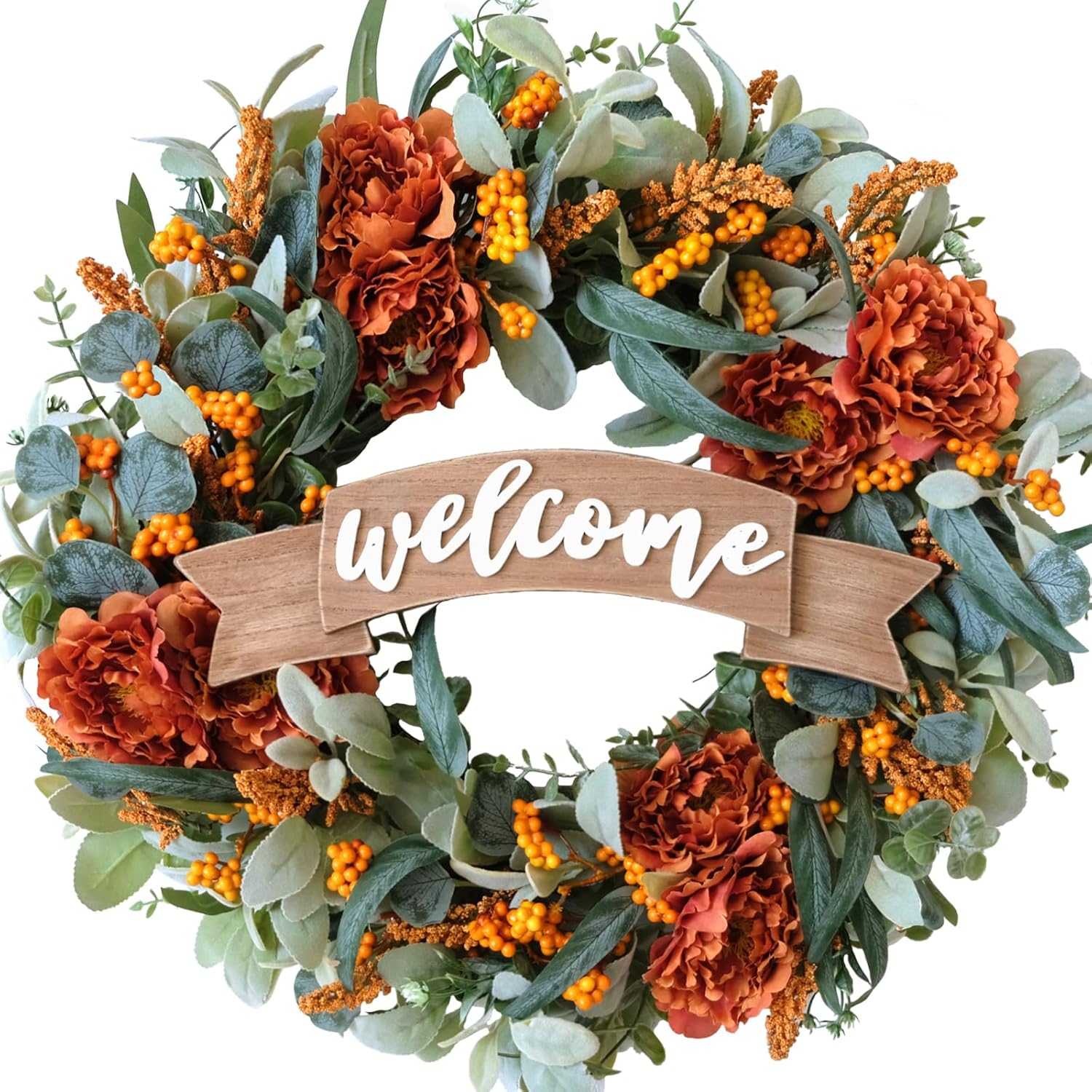 Fall Peony Eucalyptus Wreath for Front Door Decor