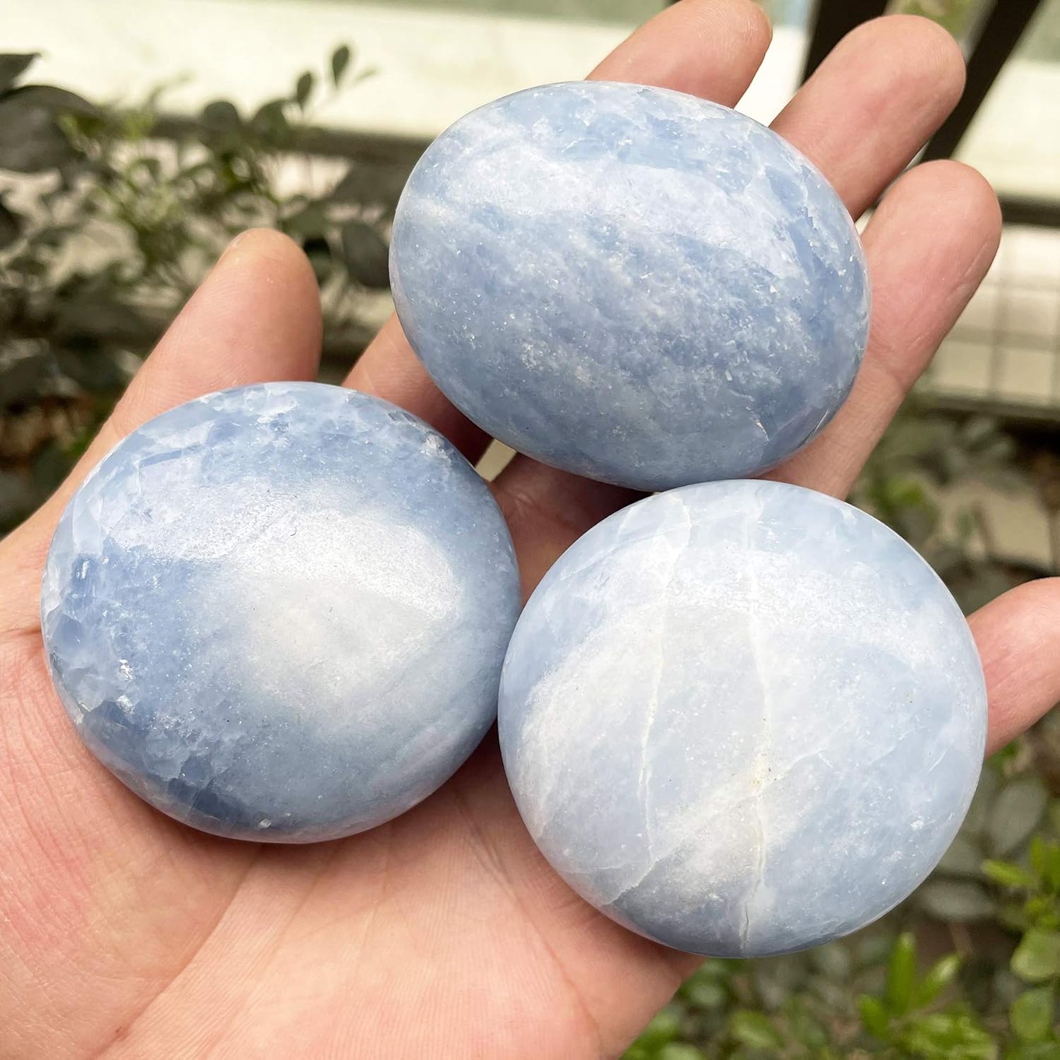 Fekuar Blue Celestite Palm Stones for Chakra Balancing and Meditation