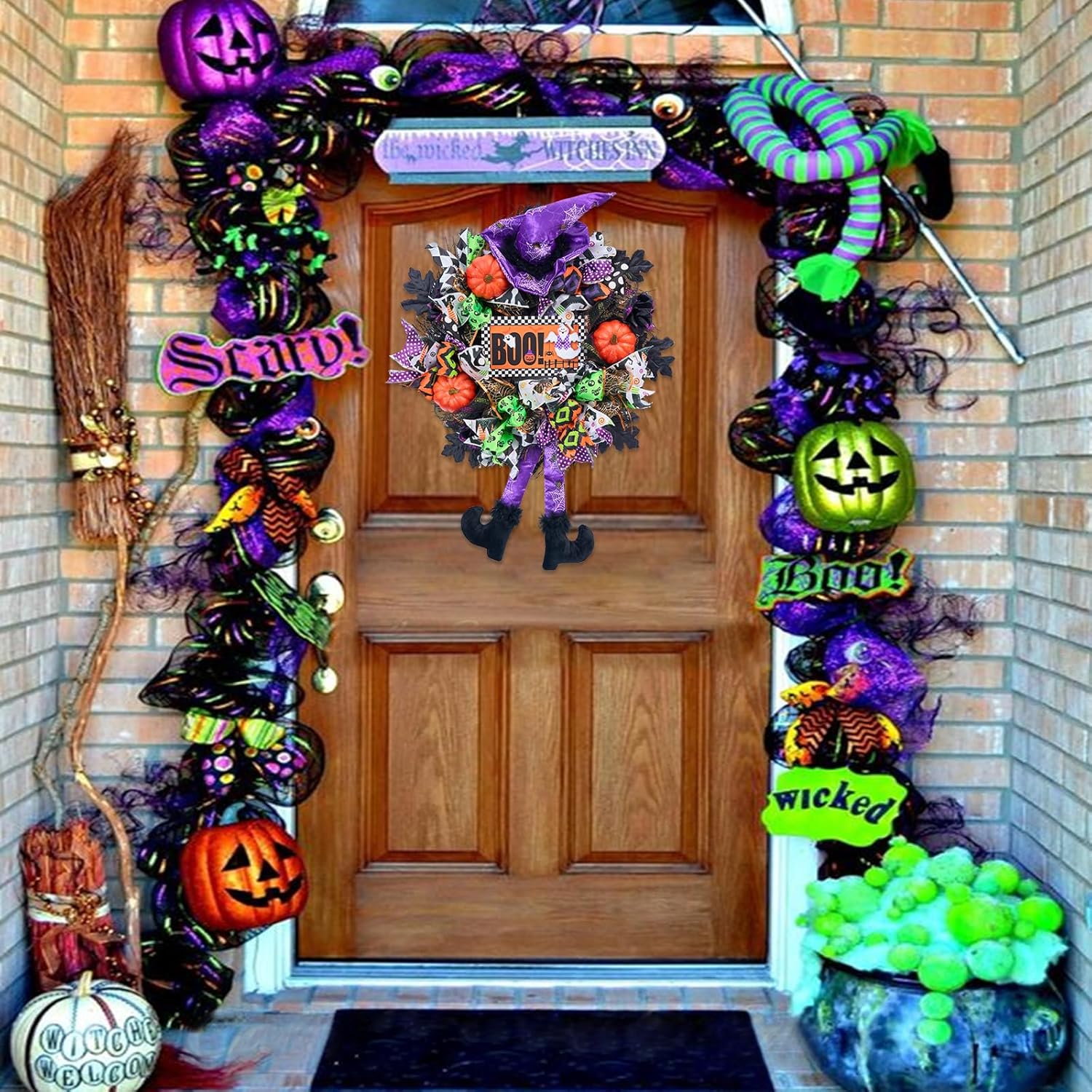 20 Inch Halloween Wreath with Witch Legs and Pumpkins