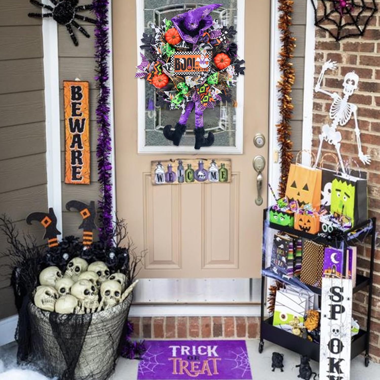 20 Inch Halloween Wreath with Witch Legs and Pumpkins