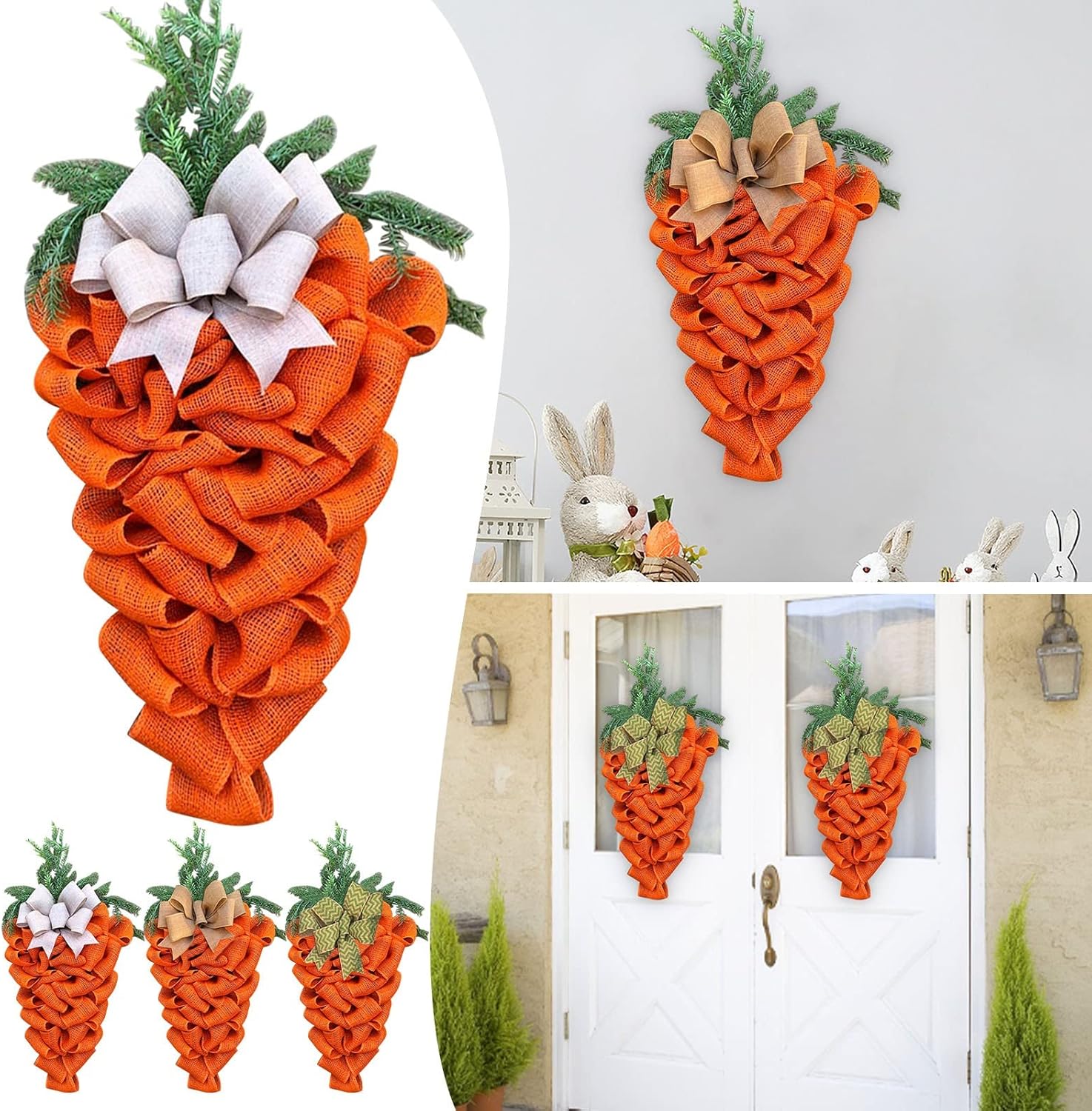 236 Inch Easter Carrot Wreath with Bow and Eucalyptus Leaves