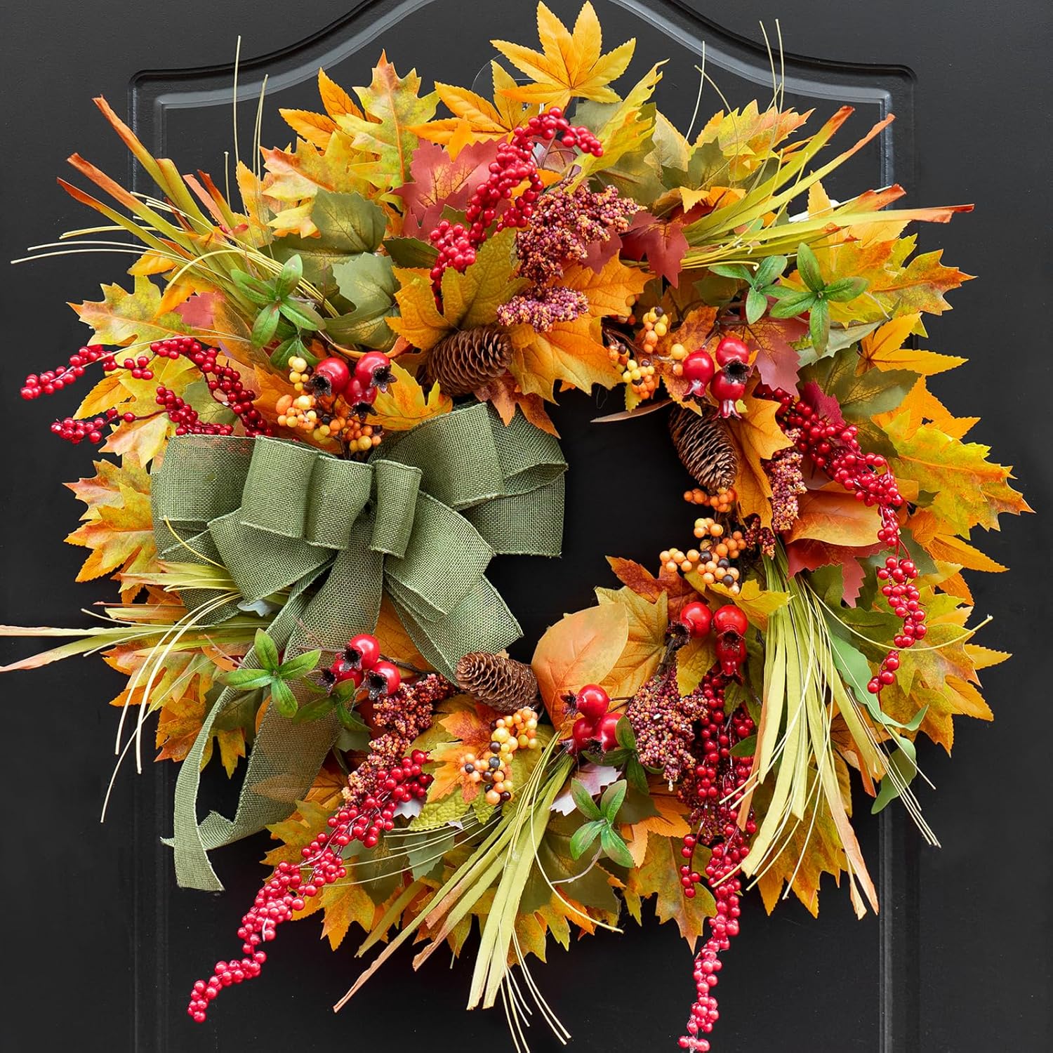 24 Inch Artificial Fall Wreath for Front Door