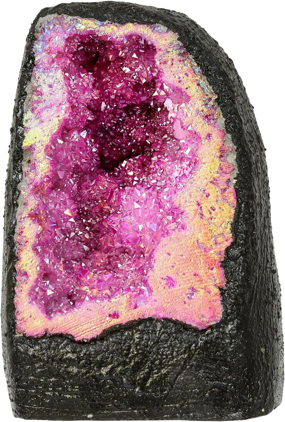 TUMBEELLUWA Large Fuchsia Titanium Coated Crystal Geode Stone Decor