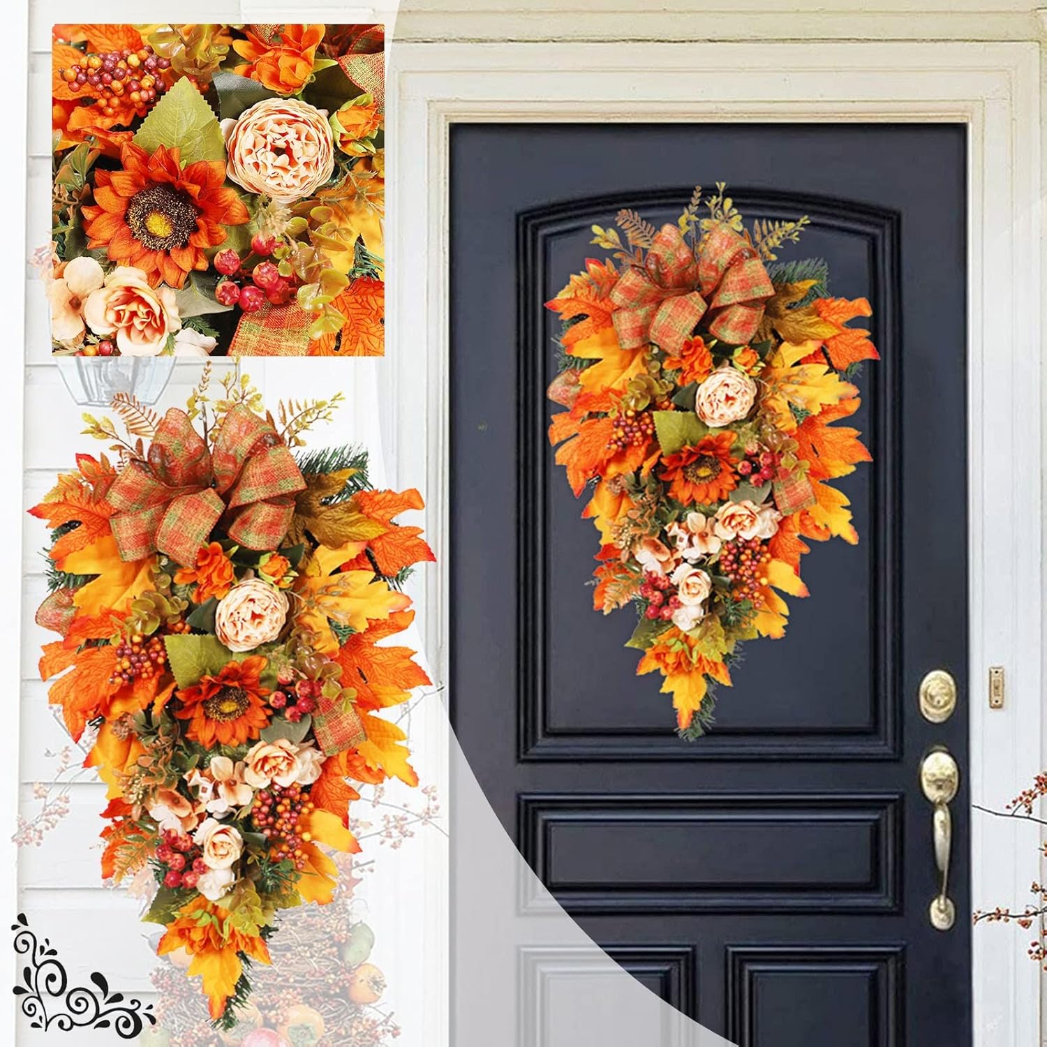 Fall Teardrop Swag Wreath for Front Door