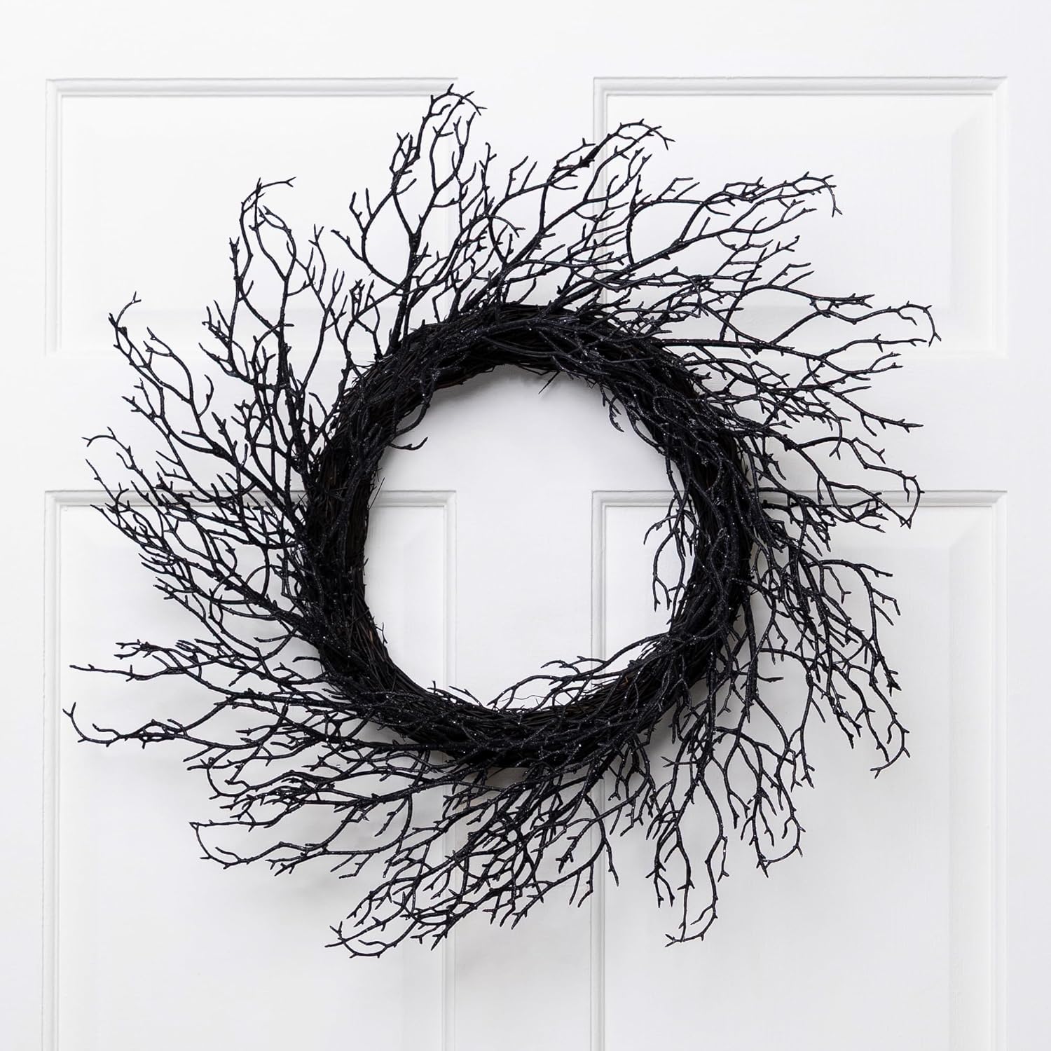 Northlight Glittered Twig Artificial Halloween Wreath 24 Inch Black