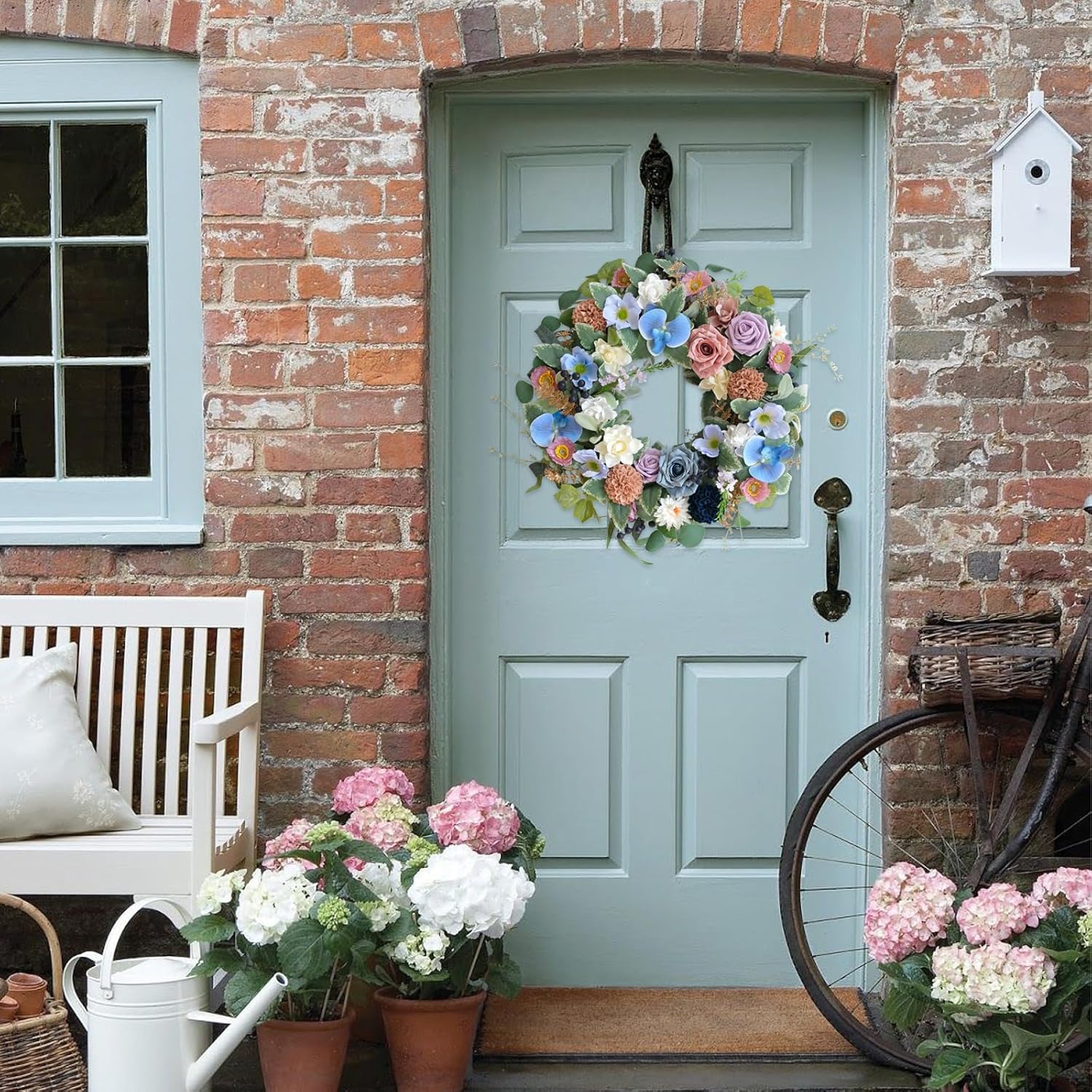 22 Inch Blue Phalaenopsis Wreath for Front Door