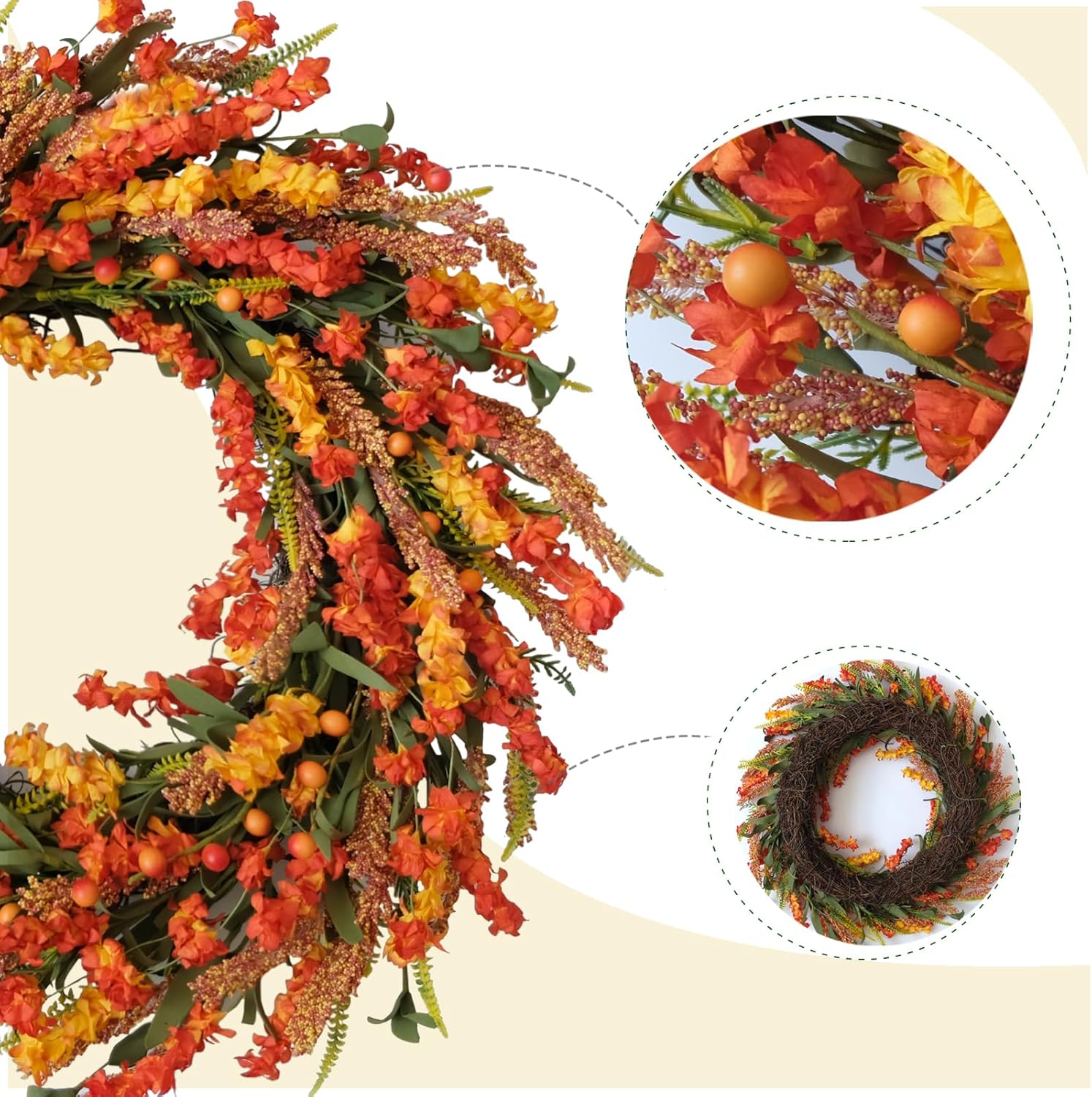 22 Inch Fall Wreath with Forsythia Flowers and Berries