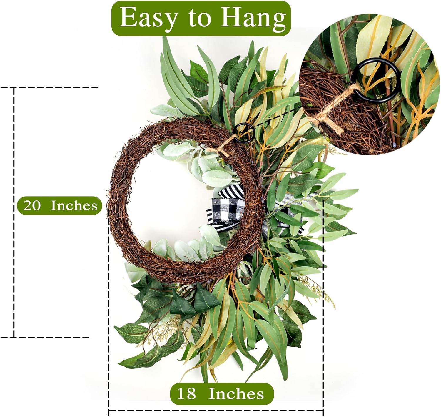 Artificial Lambs Ear Wreath for Front Door Year Round