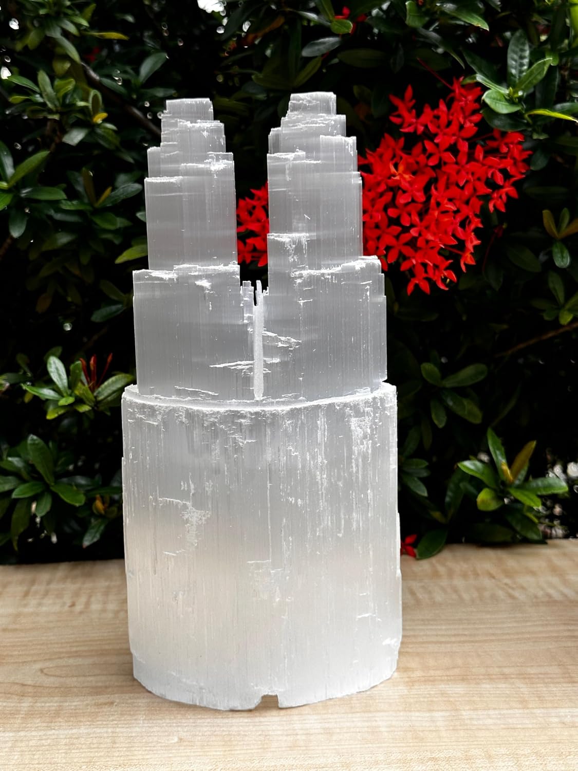 Gaf Treasures Selenite Twin Skyscraper Lamp