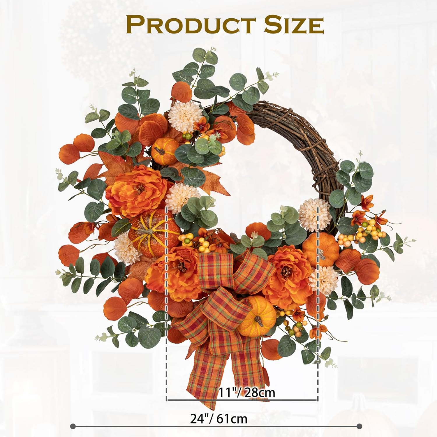 24 Inch Artificial Fall Wreath for Front Door 1