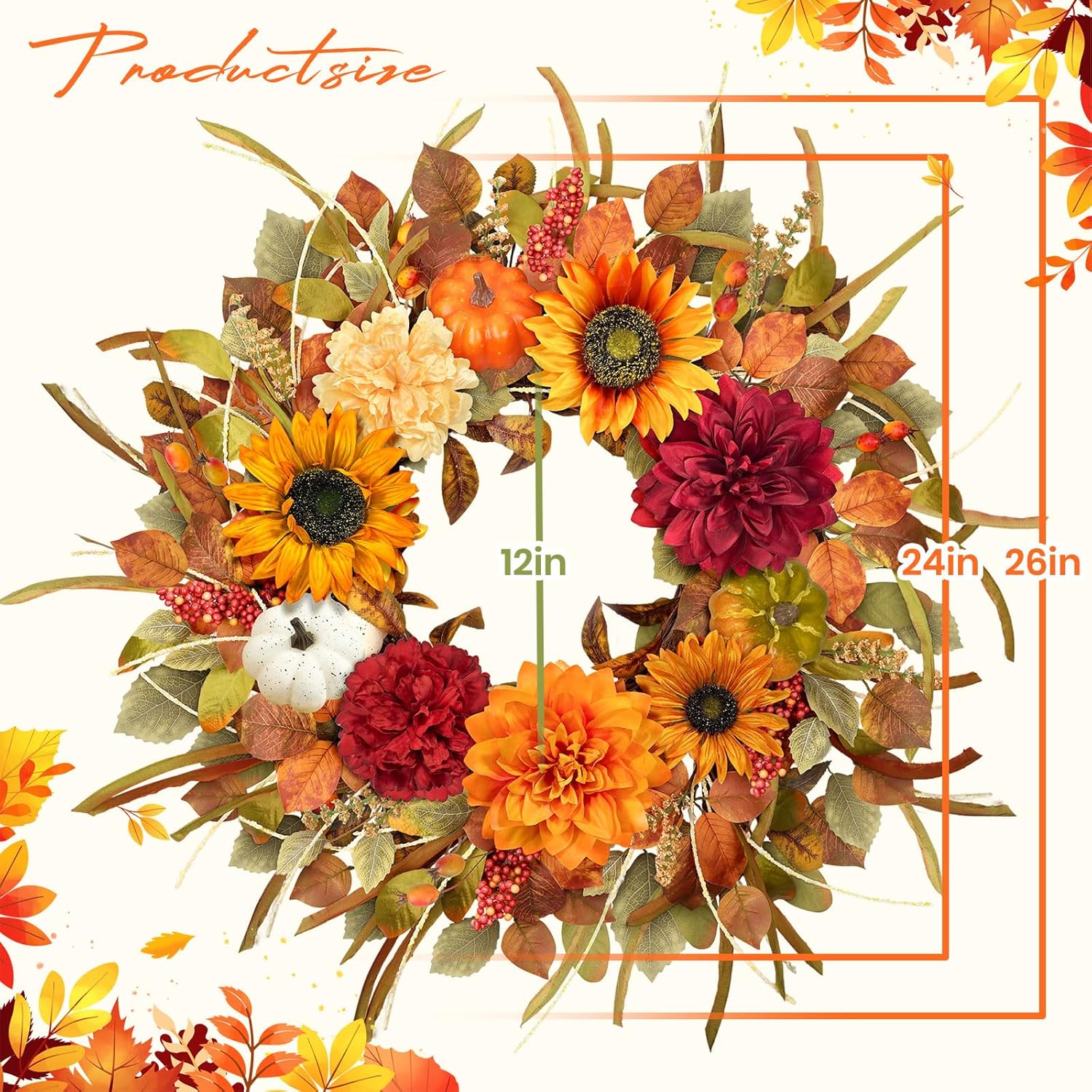 Fall Door Wreath with Sunflowers and Pumpkins