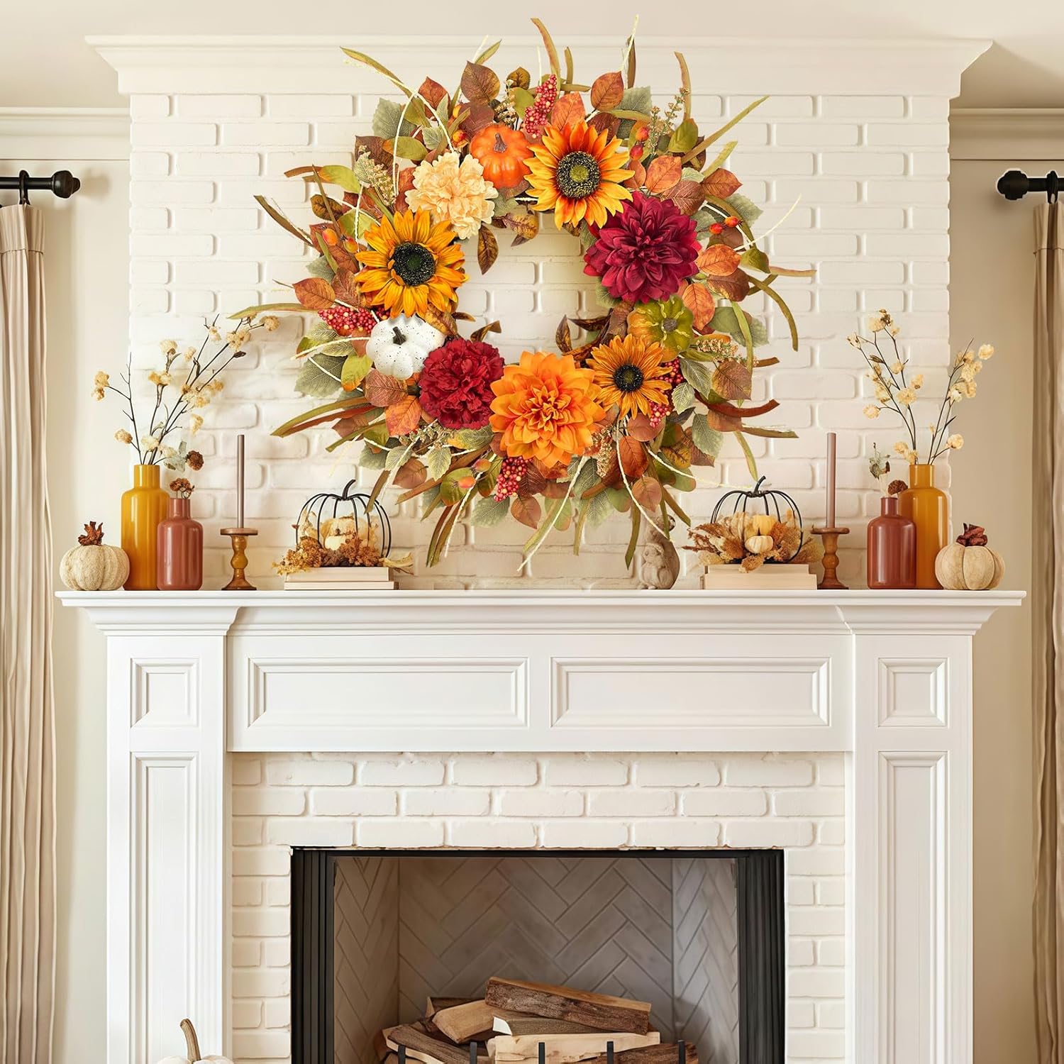 Fall Door Wreath with Sunflowers and Pumpkins