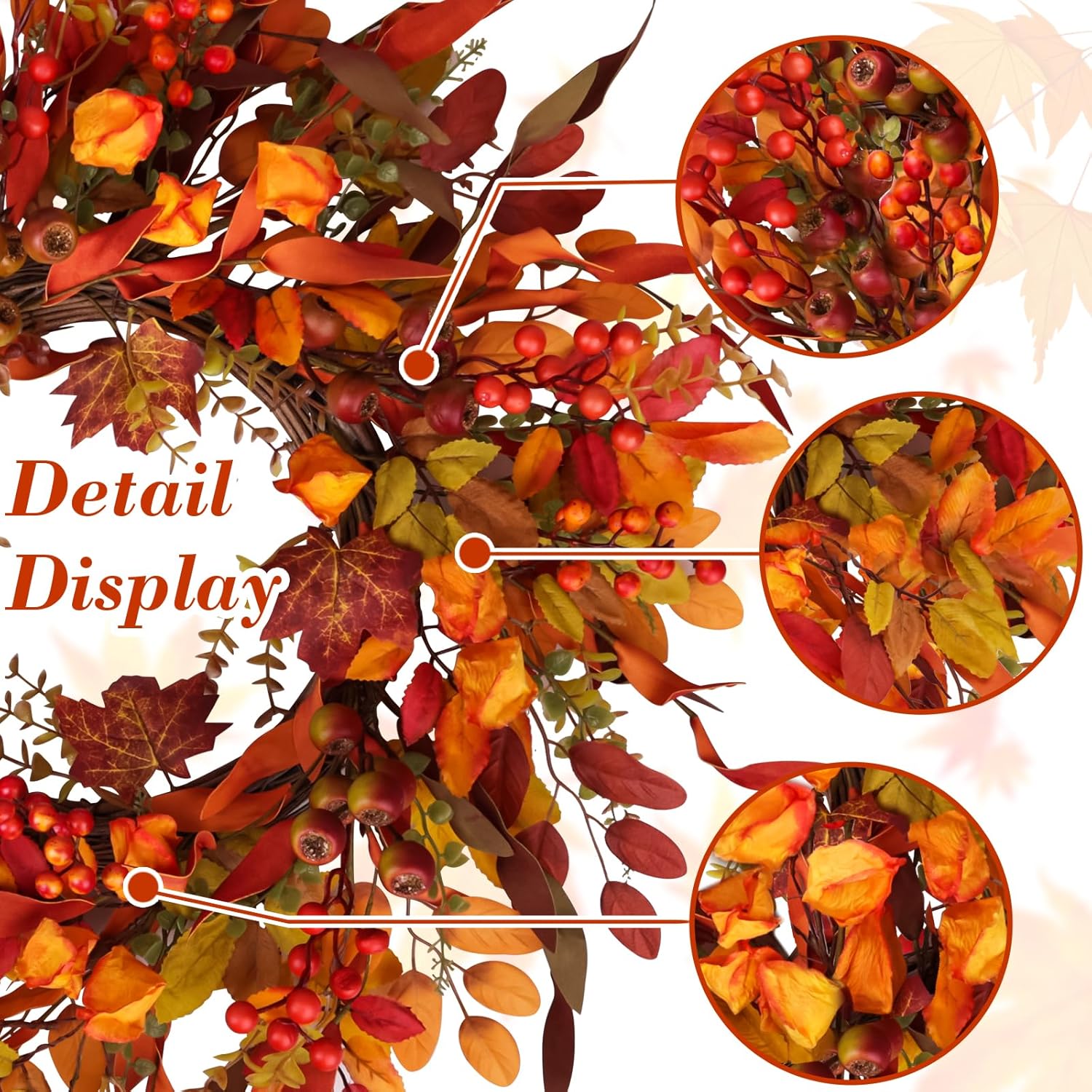 24 Inch Artificial Berry Wreath for Fall Holiday Decor