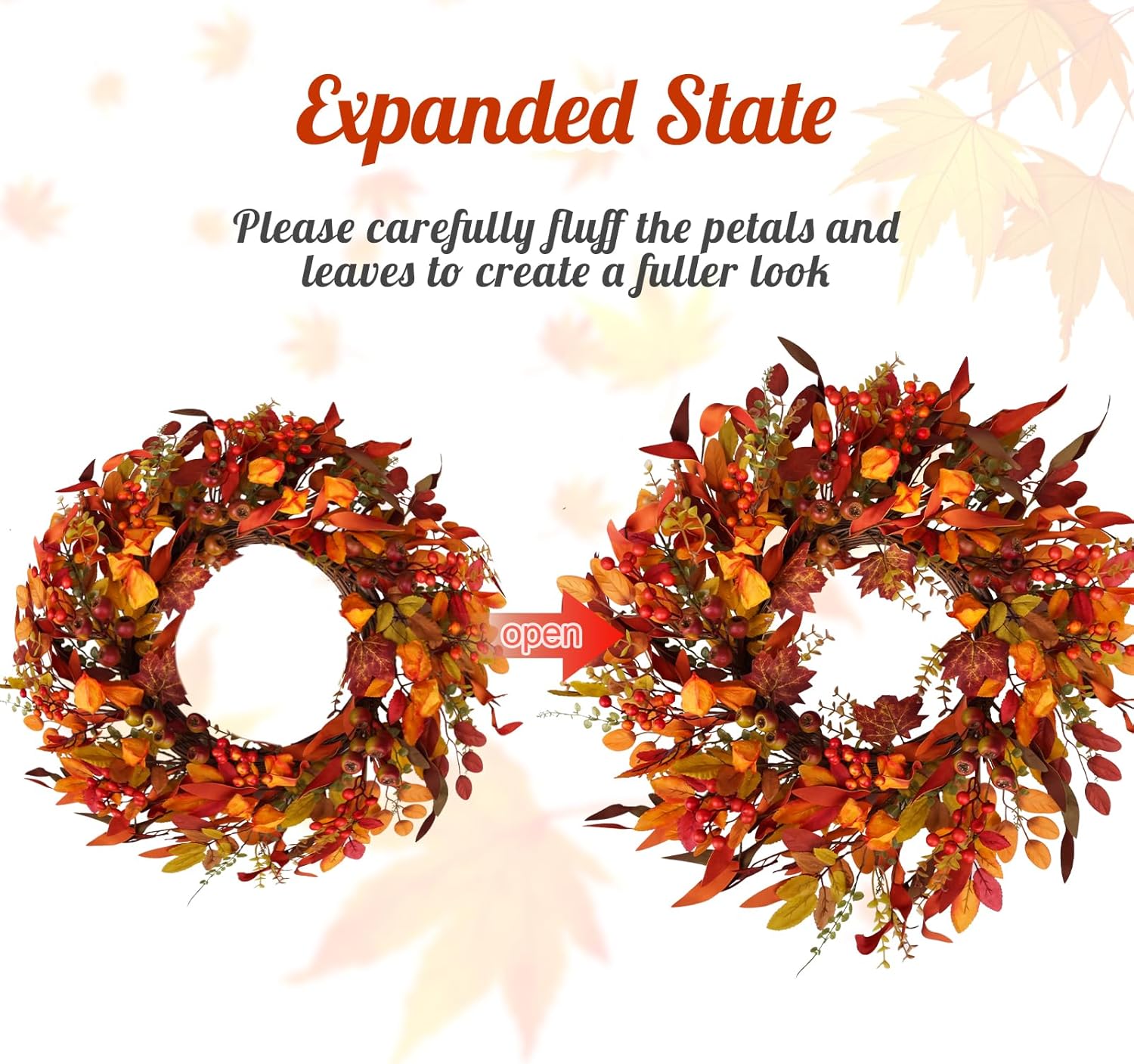24 Inch Artificial Berry Wreath for Fall Holiday Decor
