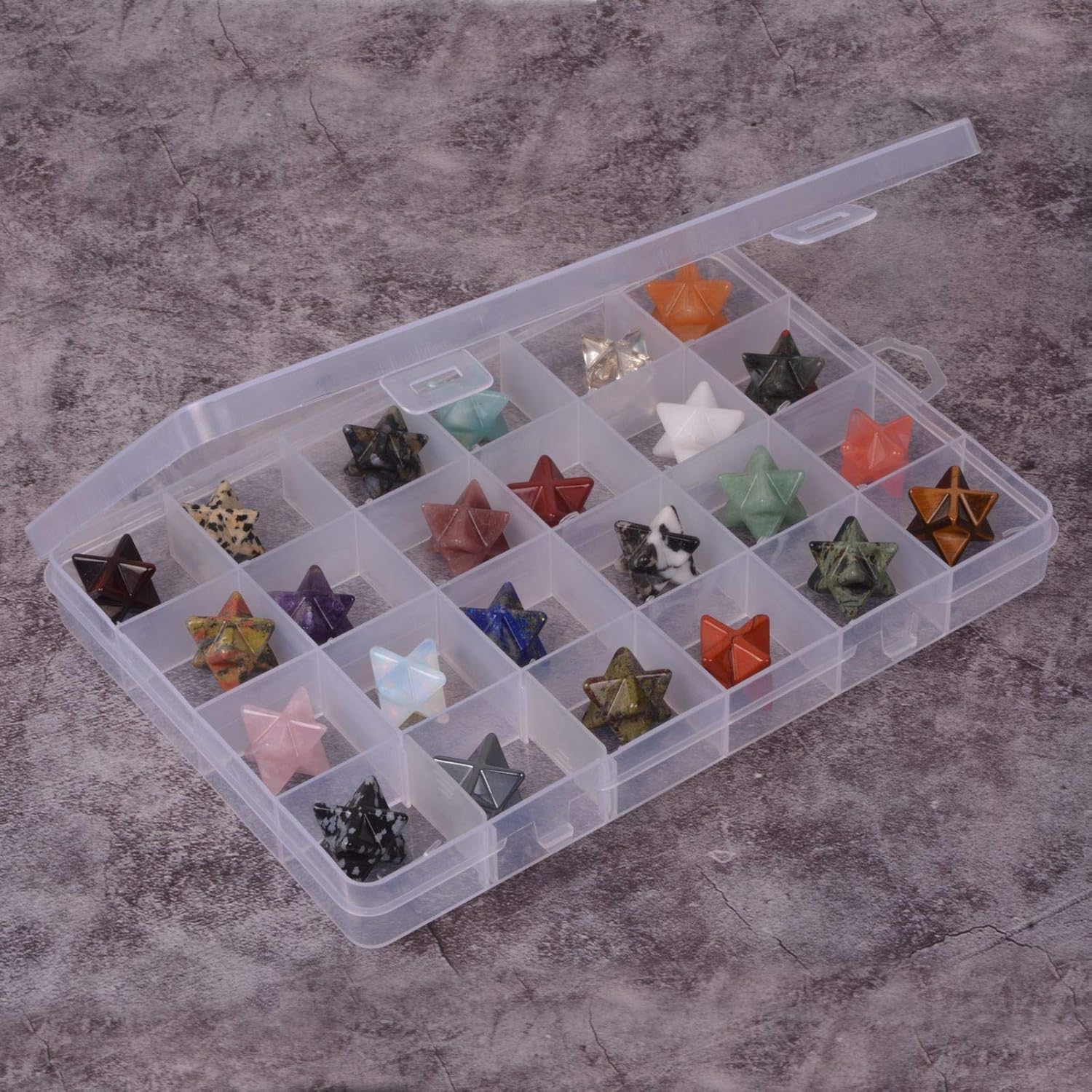 24pcs Multi-Color Carved Merkaba Star Healing Stones