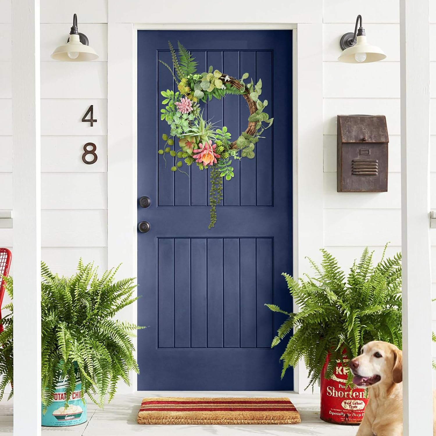 Beinhome 16 Inch Artificial Succulent Wreath