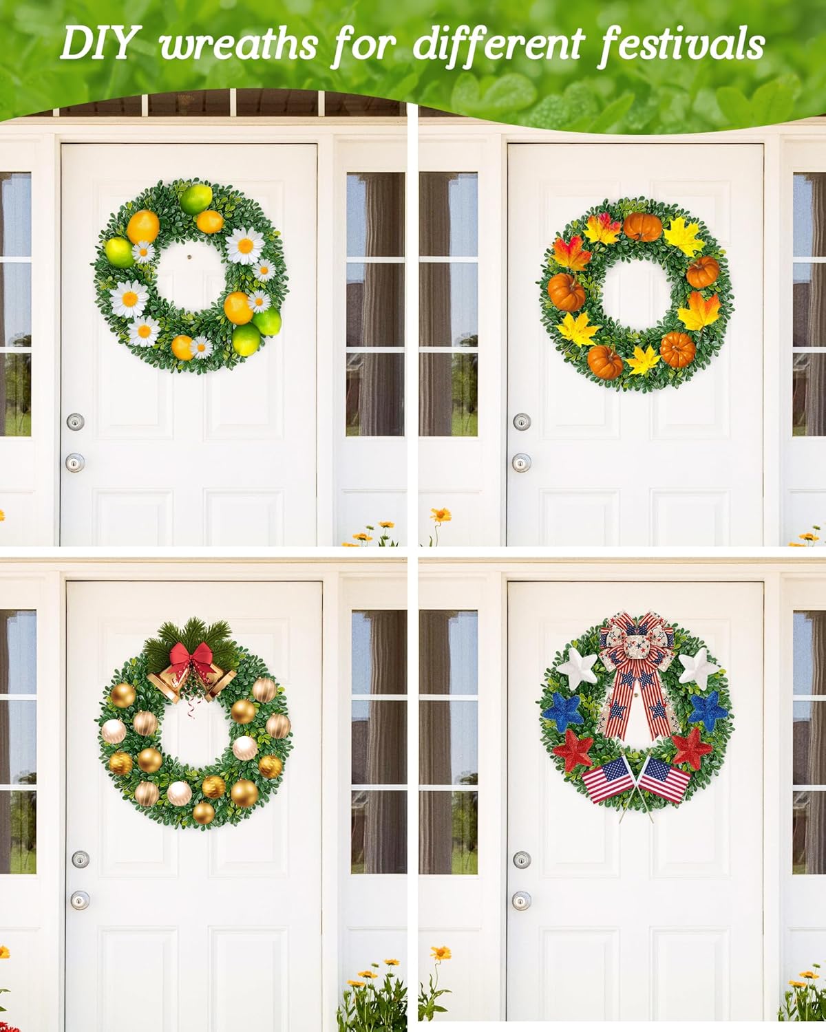 Vlorart 20 Inch Artificial Boxwood Wreath for Front Door