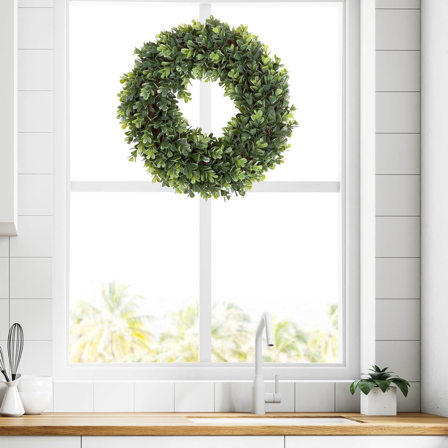 Pure Garden 12-Inch UV Resistant Boxwood Wreath for Front Door