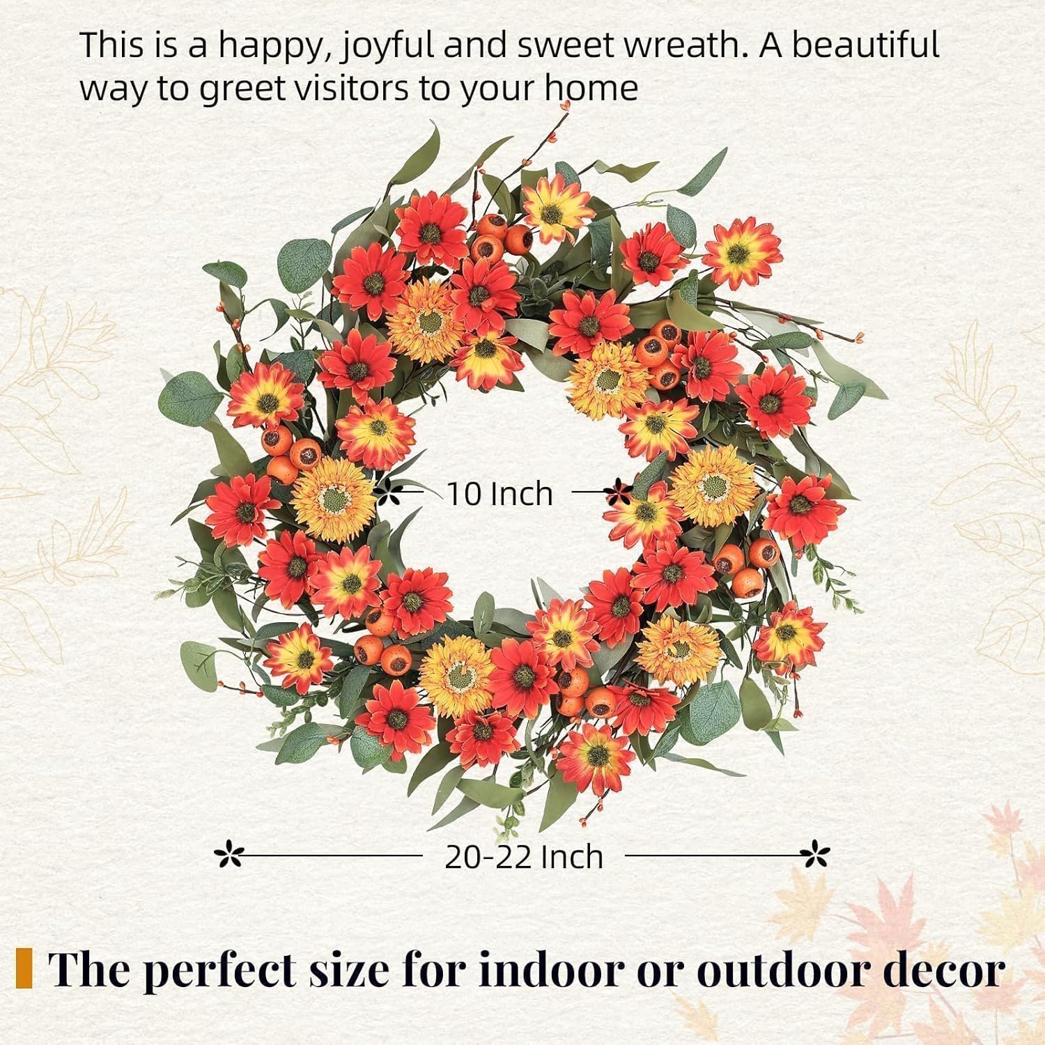 Hometrance 22 Inch Autumn Wreath for Front Door
