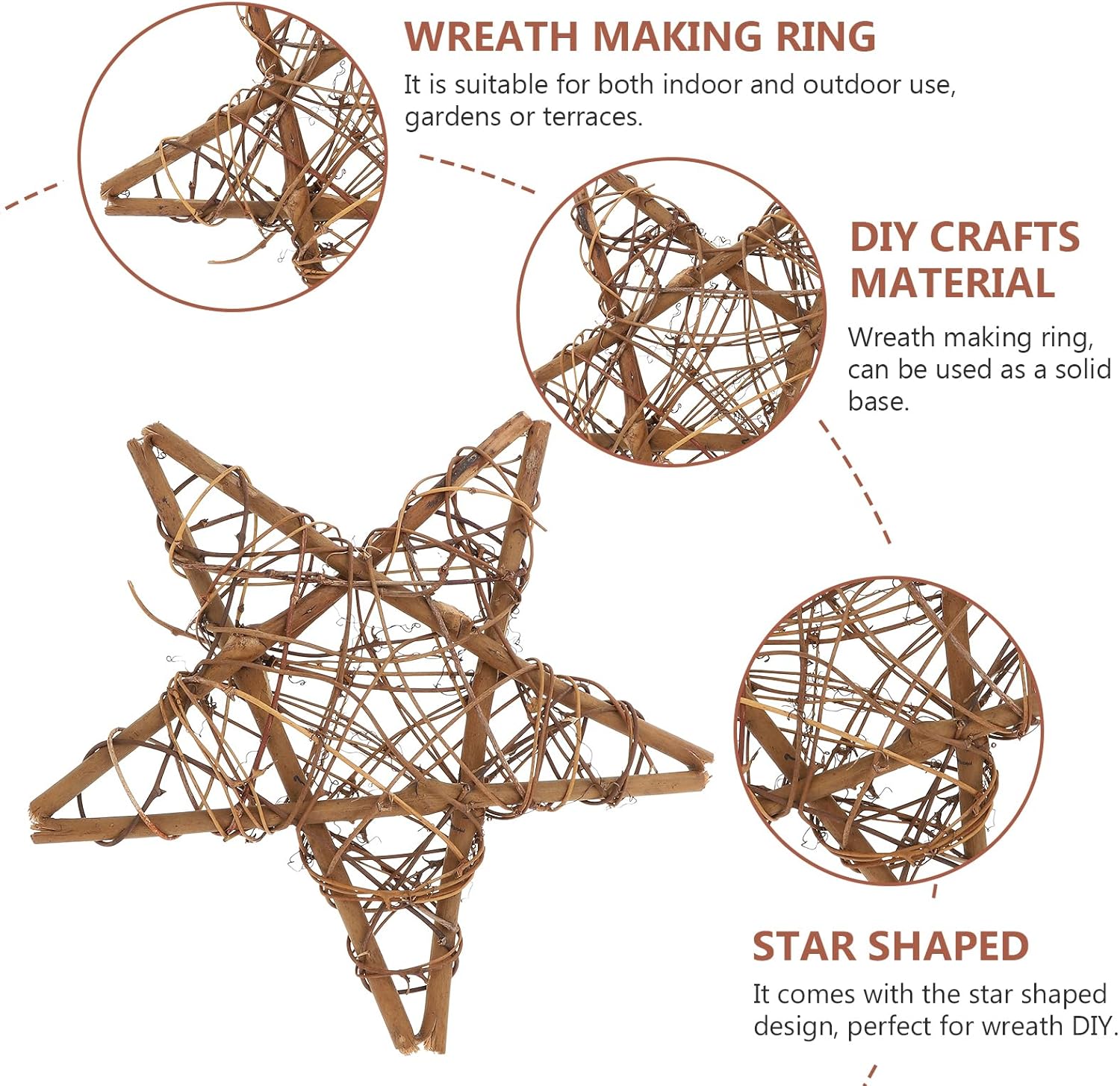 Artibetter Rattan Star Wreath DIY Crafts Base Hanging Wall Decor
