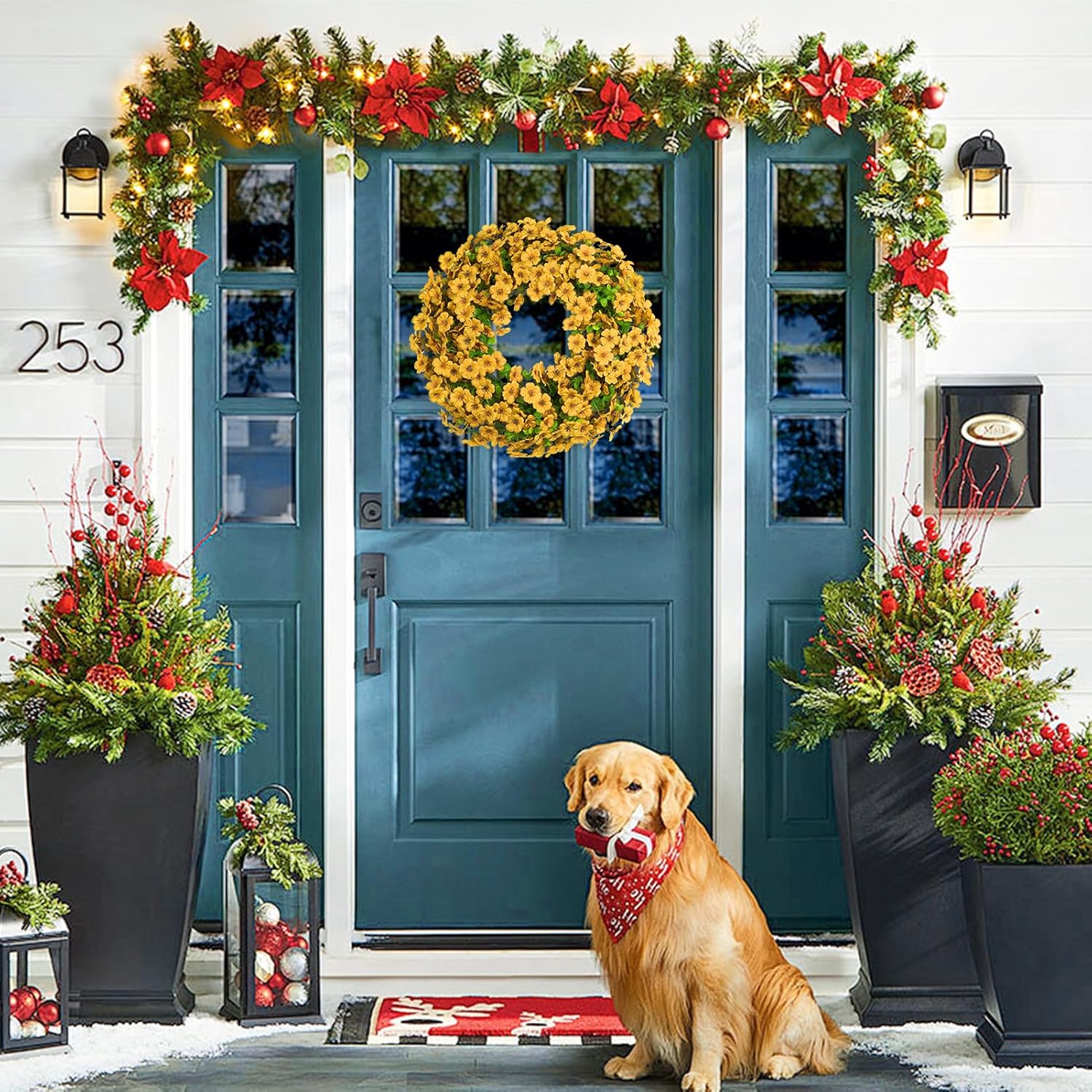 20 Inch Artificial Spring Summer Door Wreath with Eucalyptus