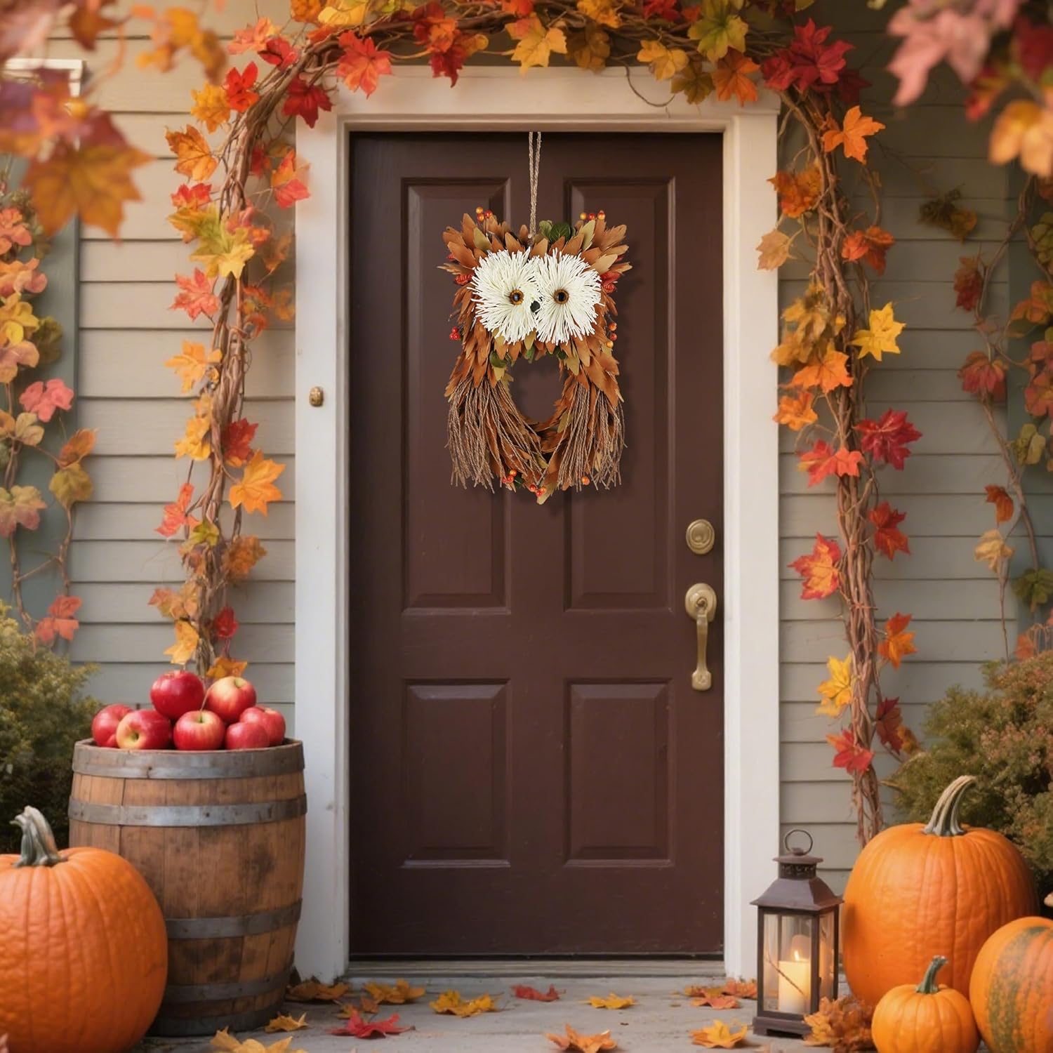 Winemana Fall Wreath with Owl and Berries