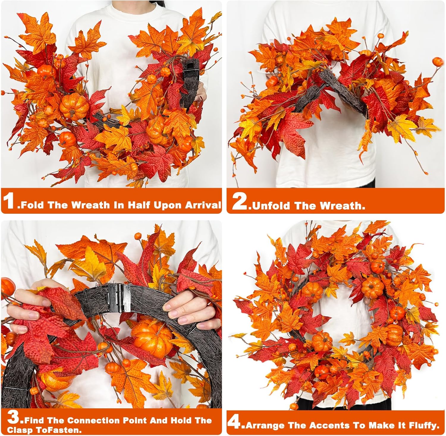 26 Inch Foldable Fall Wreath with Timer Lights
