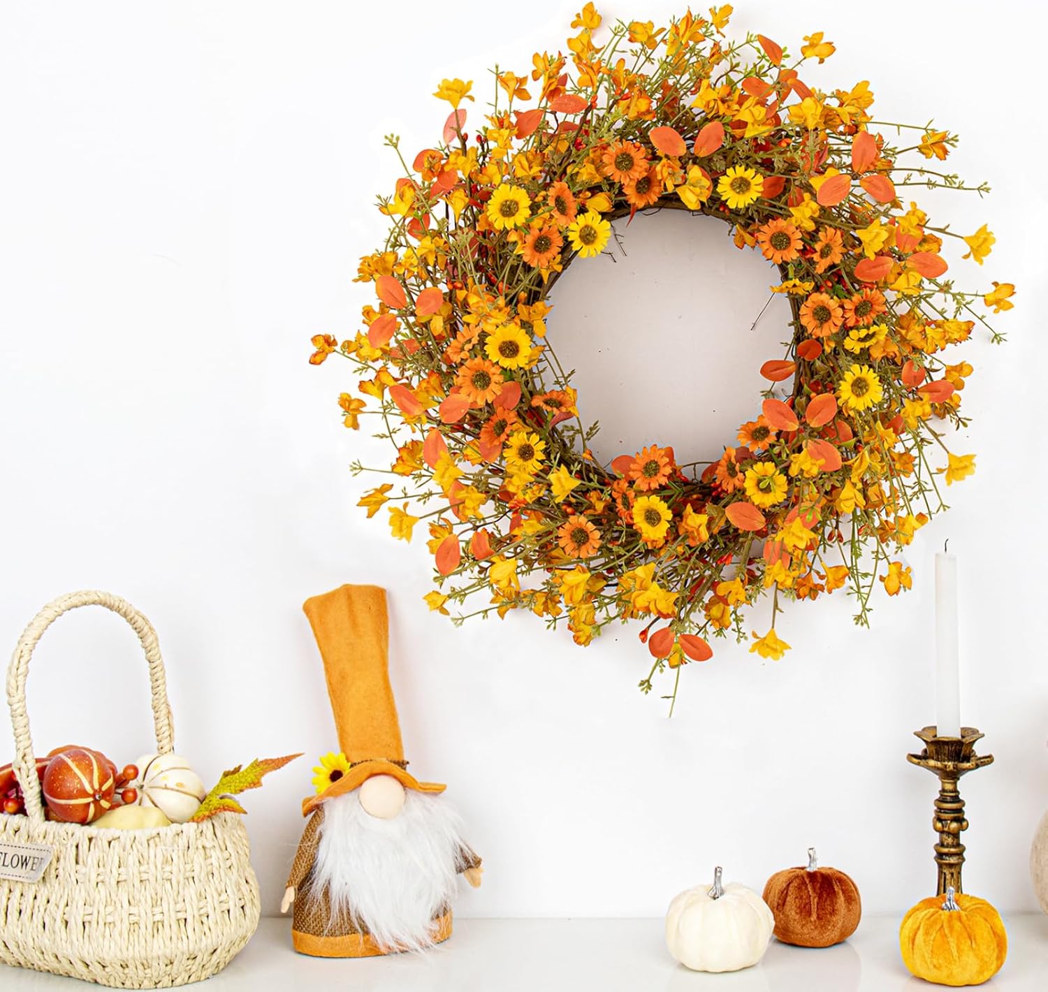 18 Inches Rustic Fall Wreath with Wildflowers and Boxwood