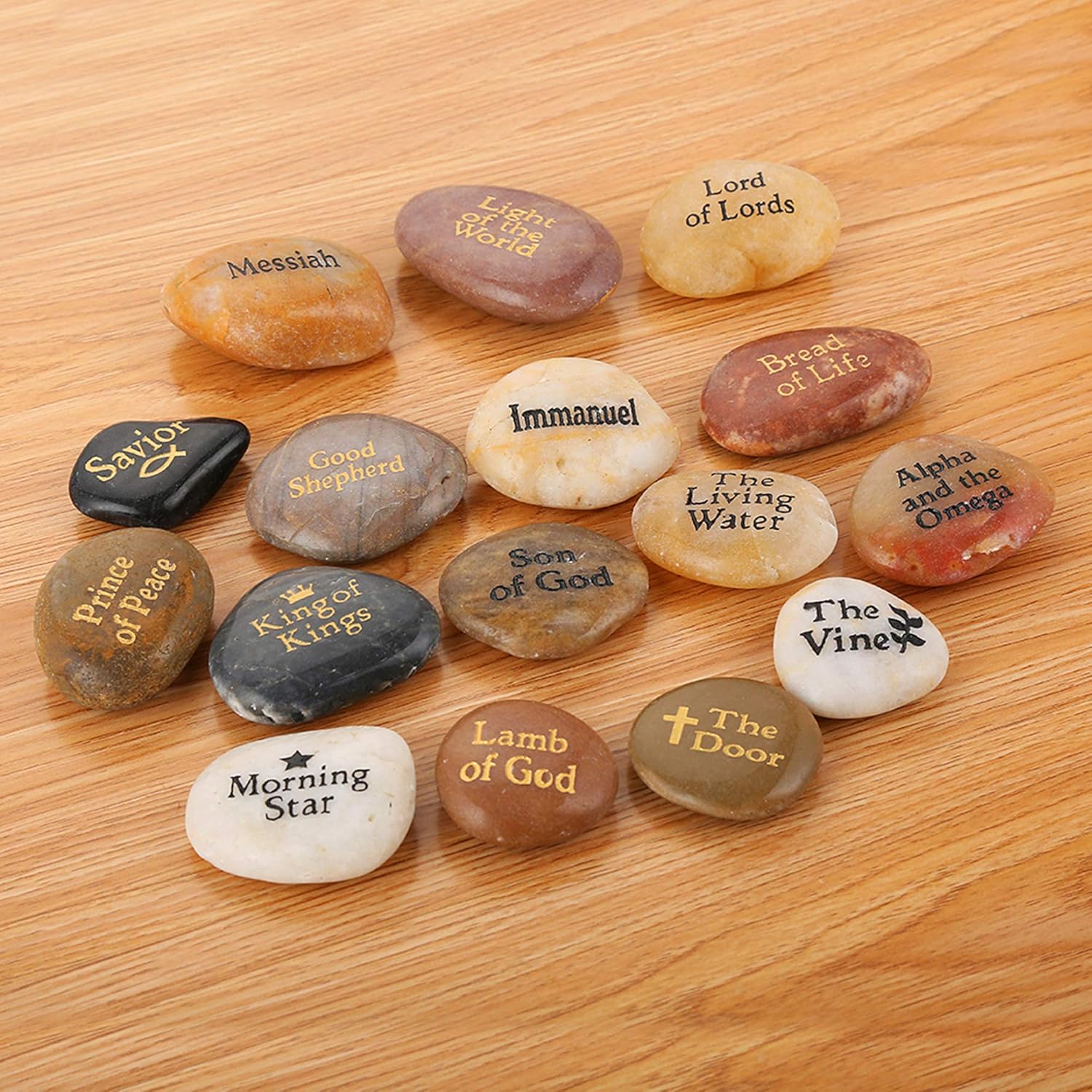 16PCS Engraved Names of Jesus Christ on Natural Stones
