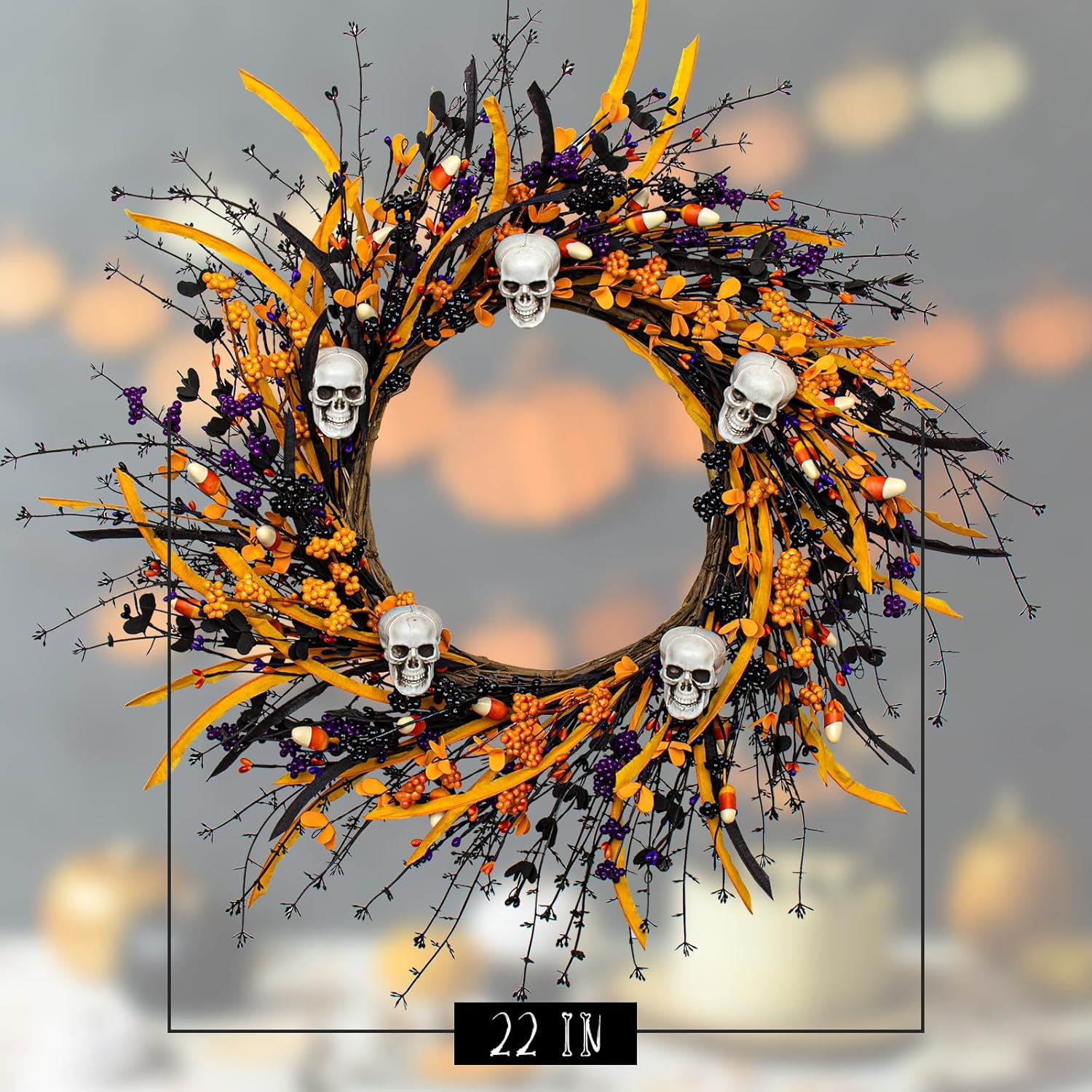 Spooky Halloween Wreath with Skulls and Berries