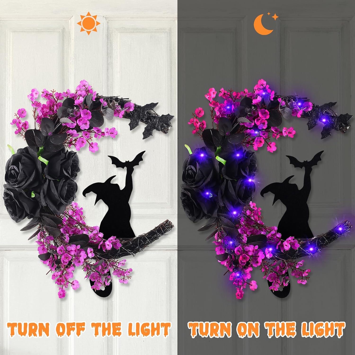 Black Cat Halloween Wreath Front Door Decor
