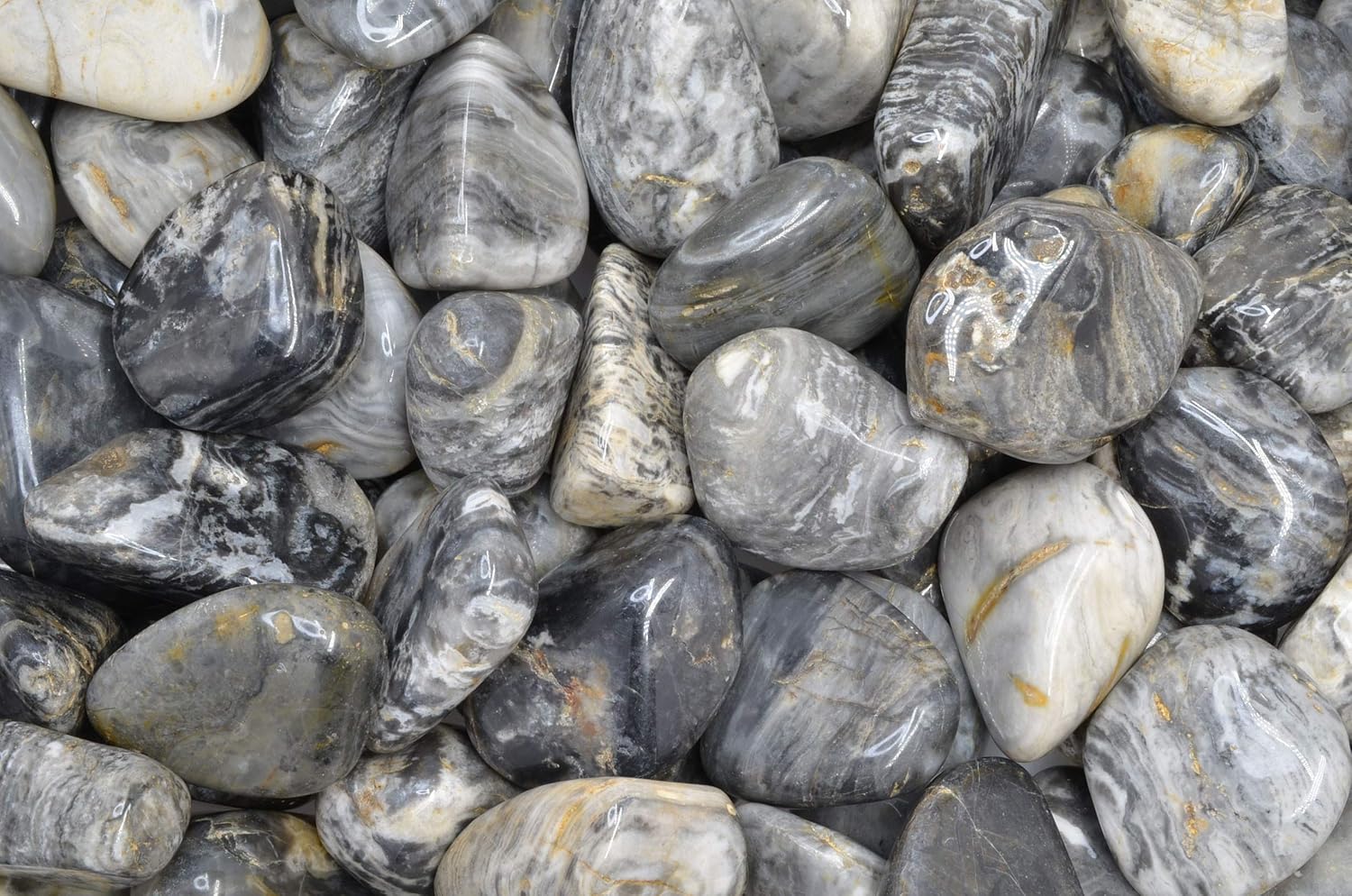 Fantasia 3 lbs Tumbled Black Cream Chert Stones for Fountains