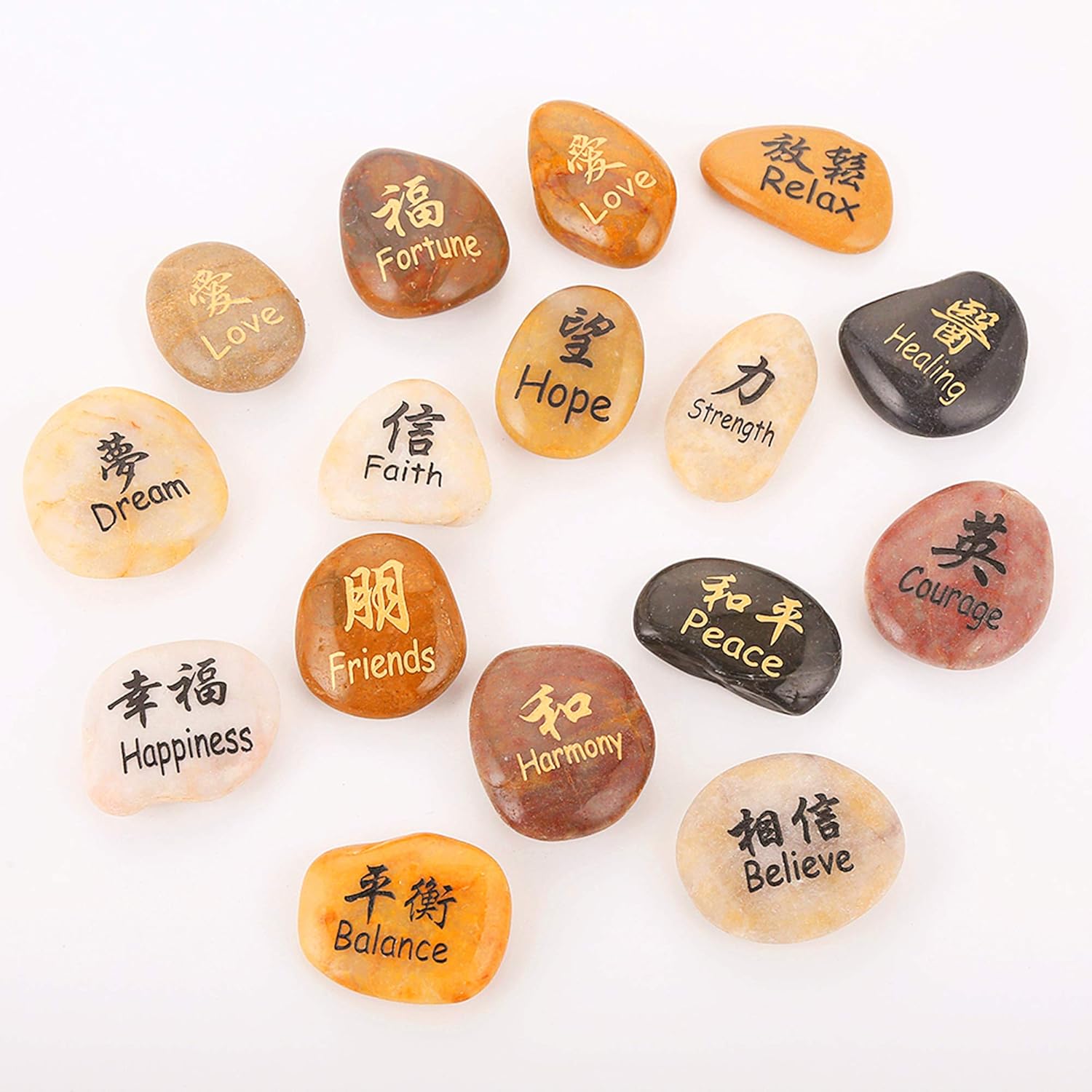 ROCKIMPACT Inspirational Kanji Engraved Stones Set of 16