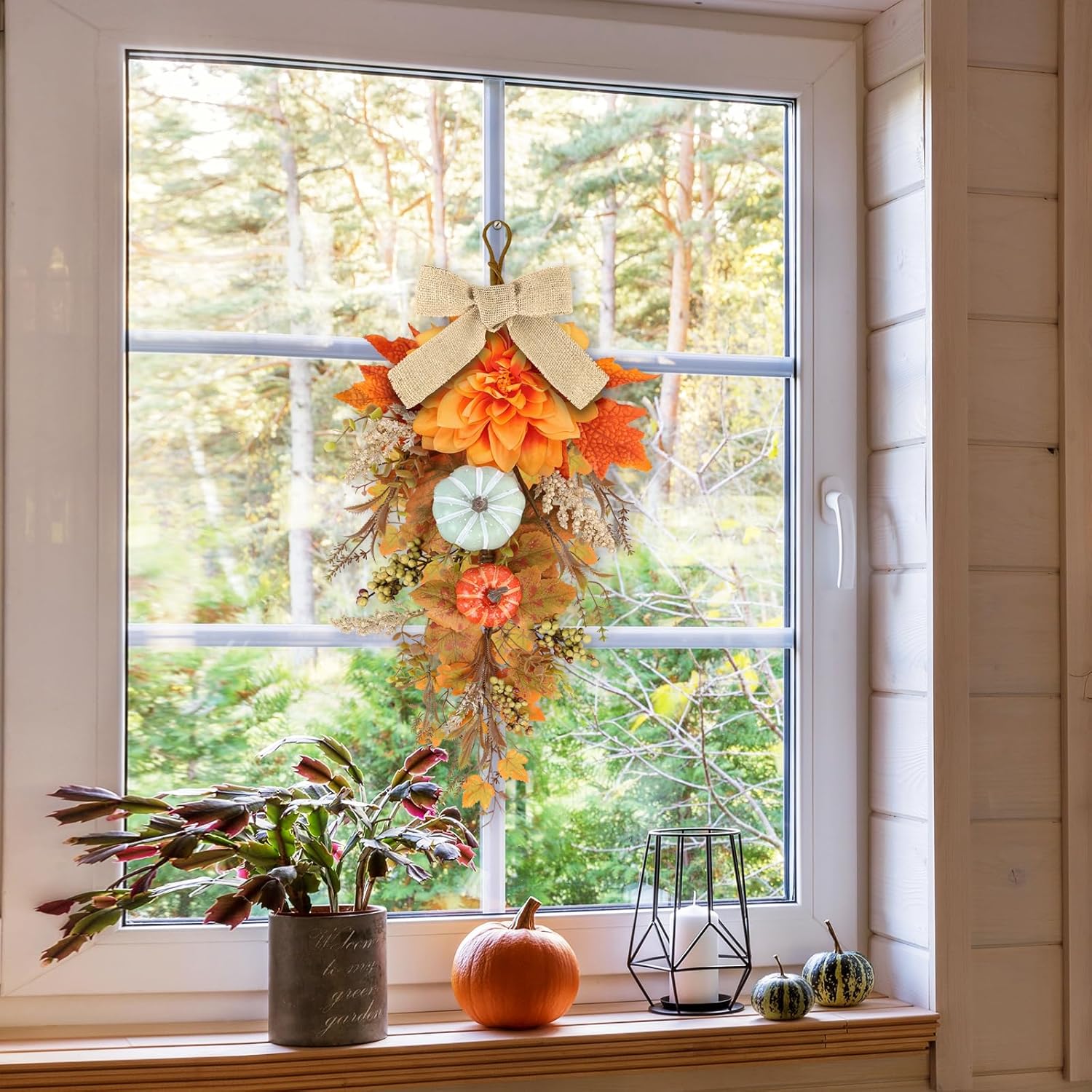 22 Inch Fall Wreaths 2 PCS Teardrop Swag for Front Door