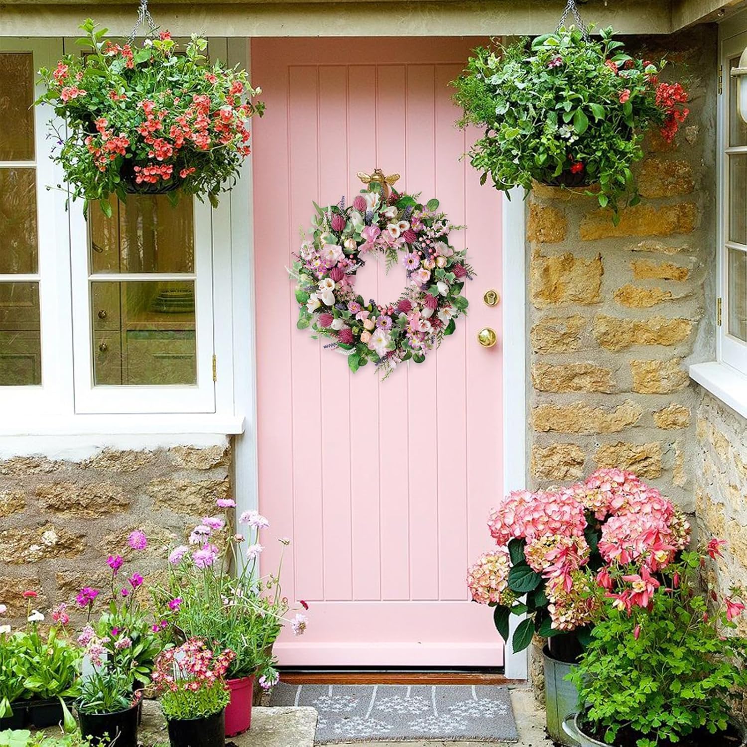 22 Inch Artificial Flower Door Wreath for Spring Summer