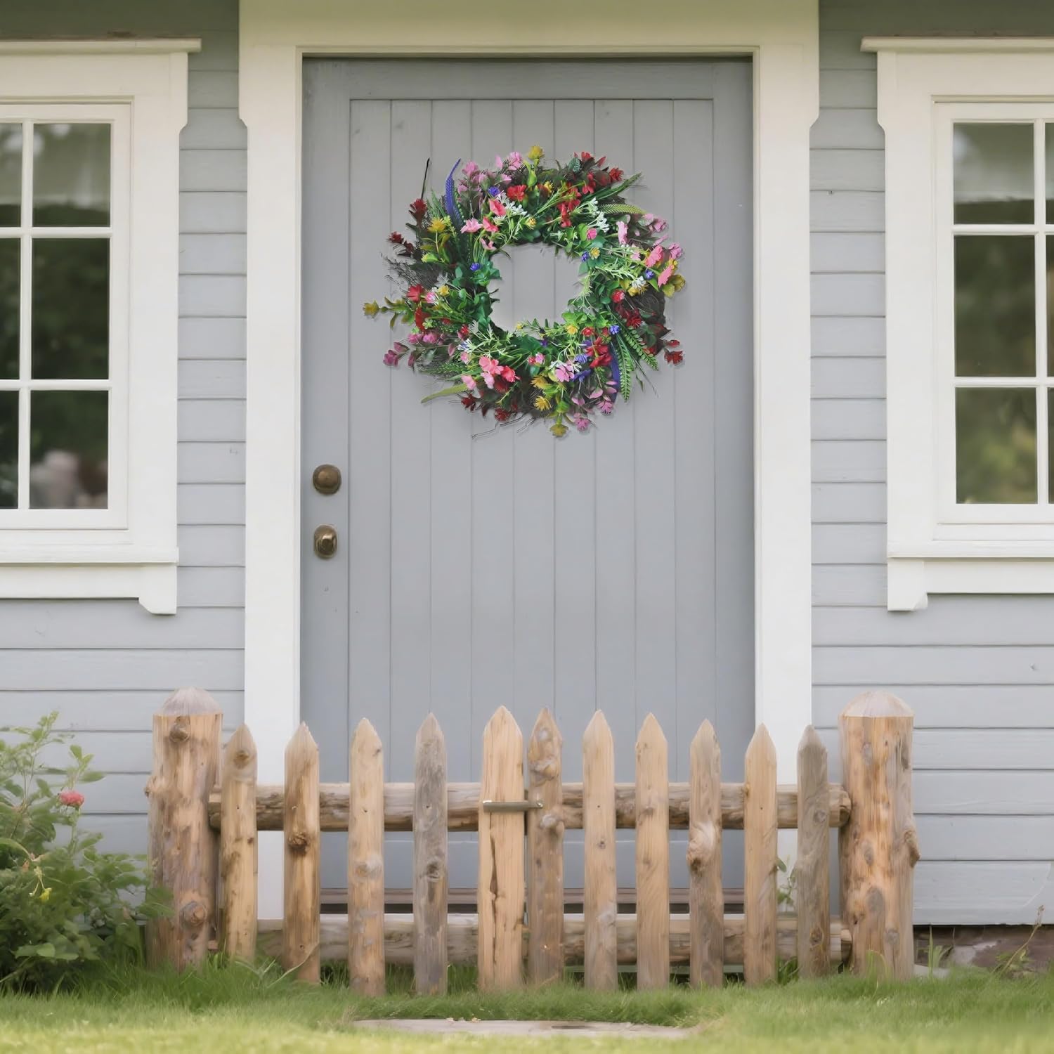 Artificial Spring Wreath with Lavender and Daisy 18 Inches