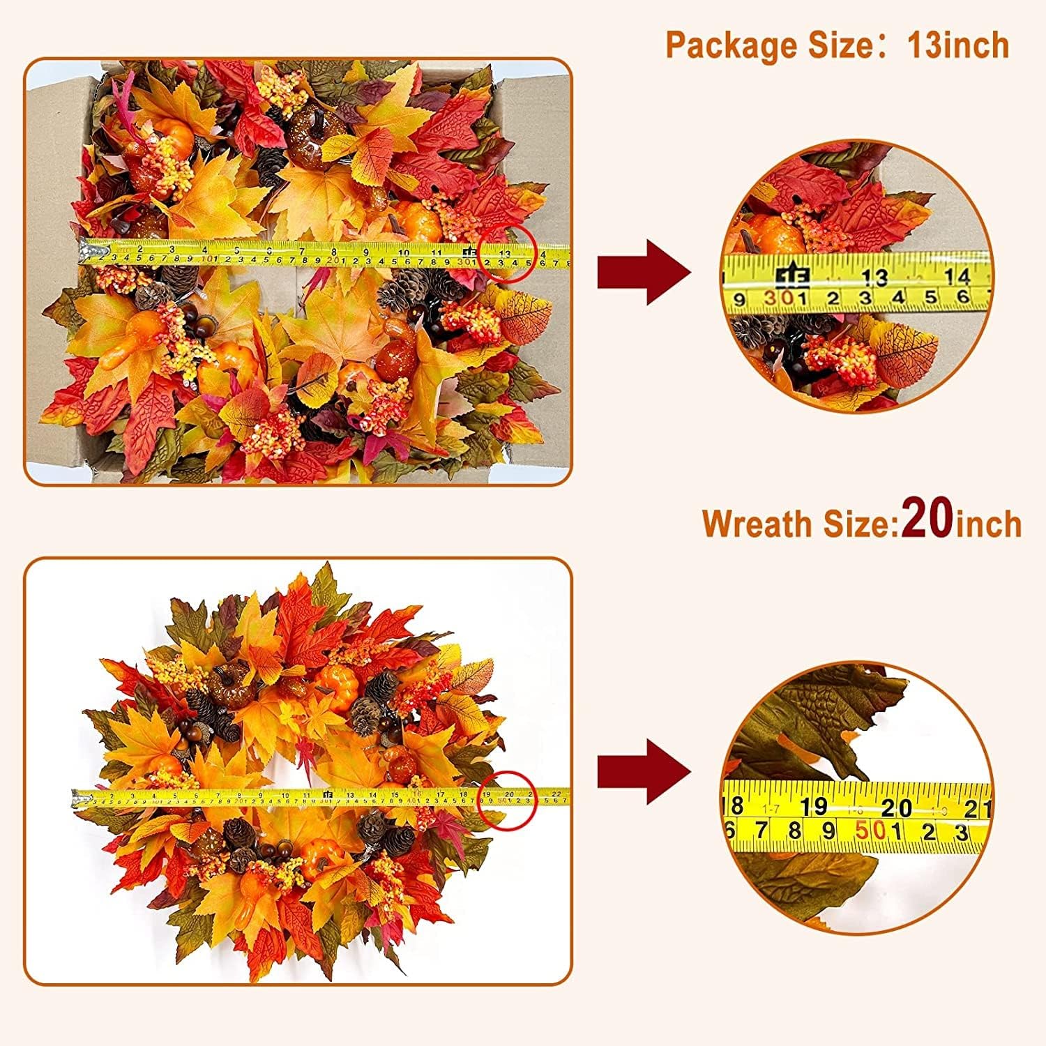 20 Inch Fall Wreath with LED Lights and Timer