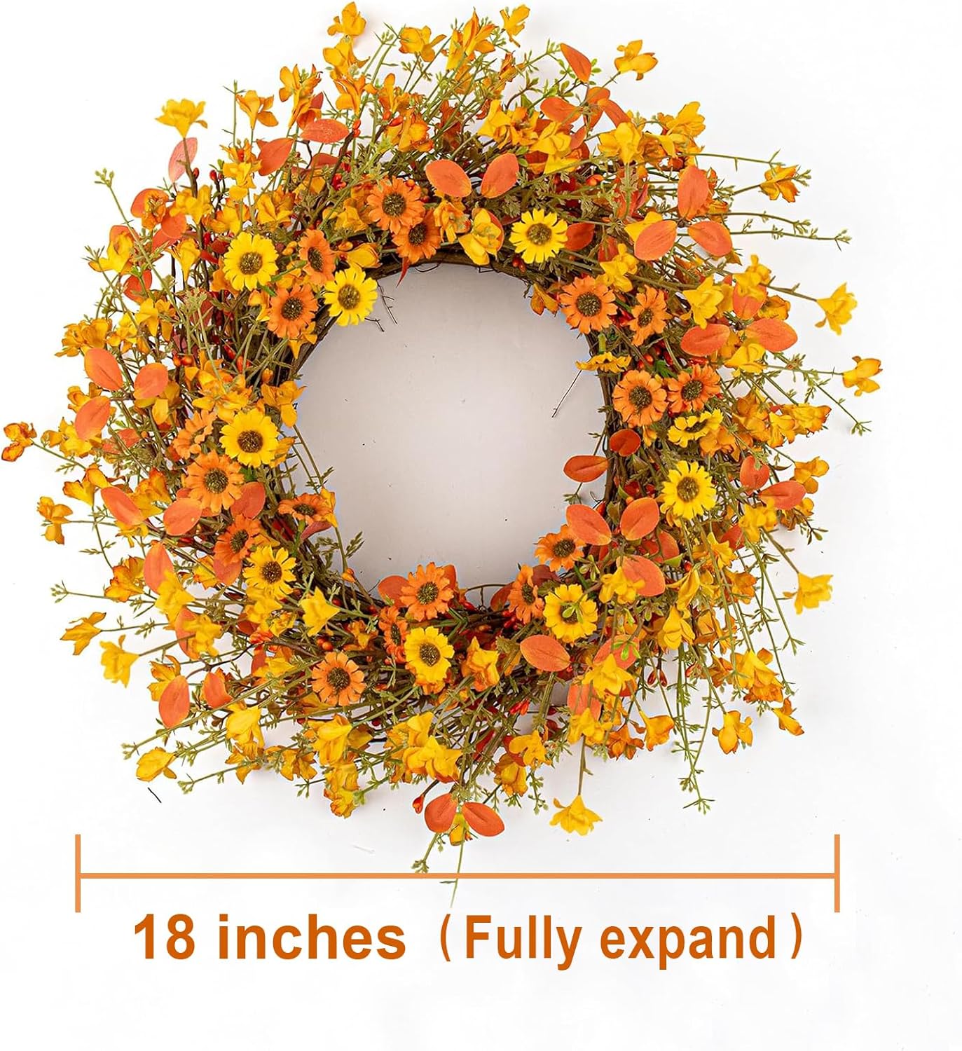 18 Inches Rustic Fall Wreath with Wildflowers and Boxwood