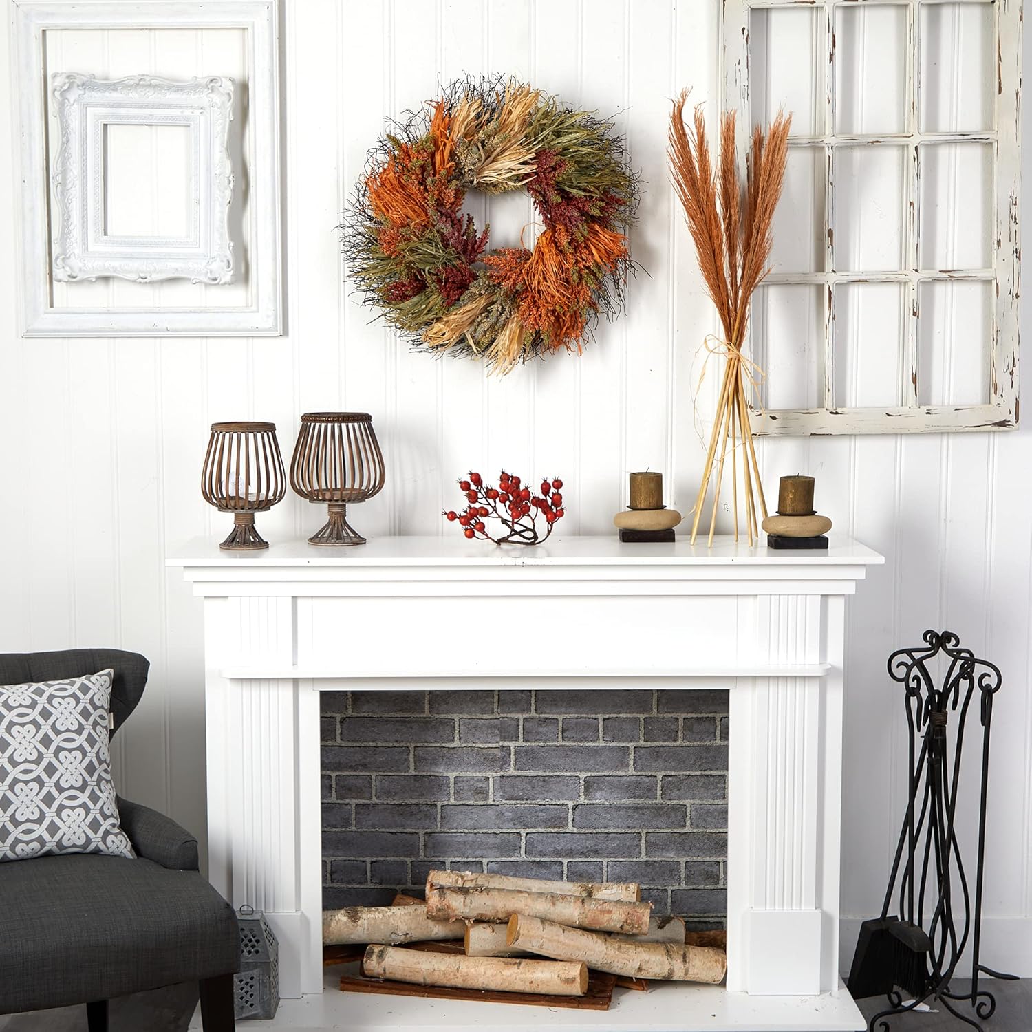 Nearly Natural 26-Inch Fall Sorghum Artificial Wreath