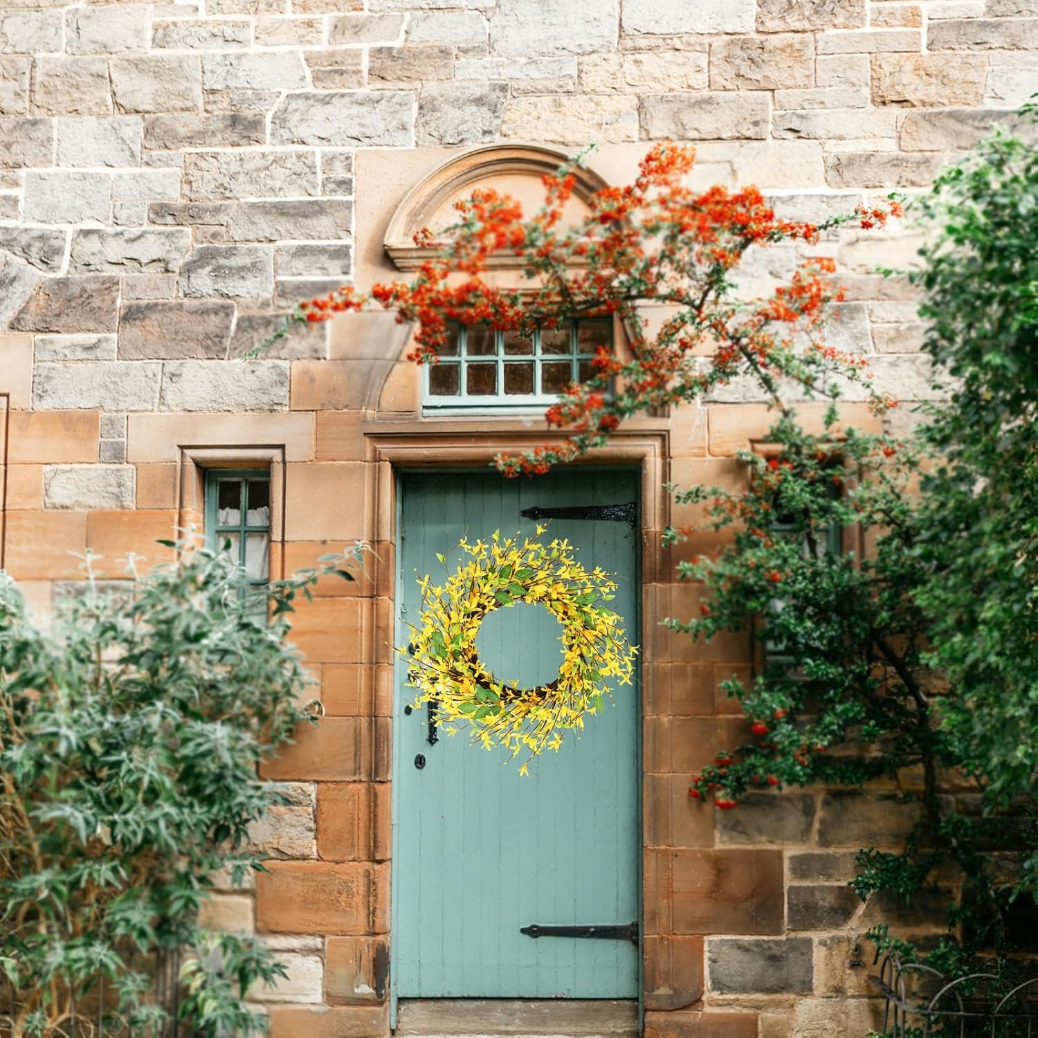 Hometrance 20 Inch Spring Wreath with Yellow Forsythia