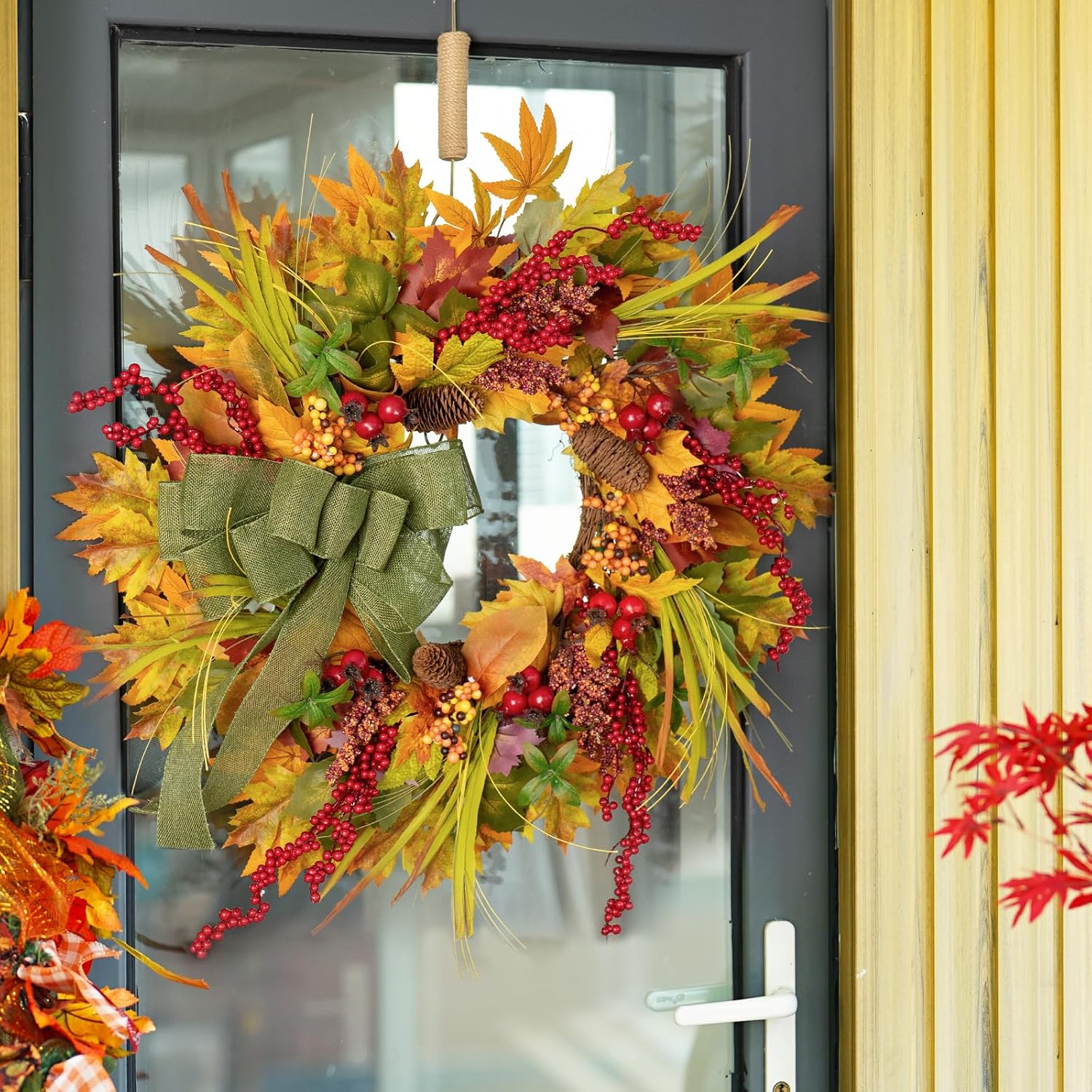 24 Inch Artificial Fall Wreath for Front Door