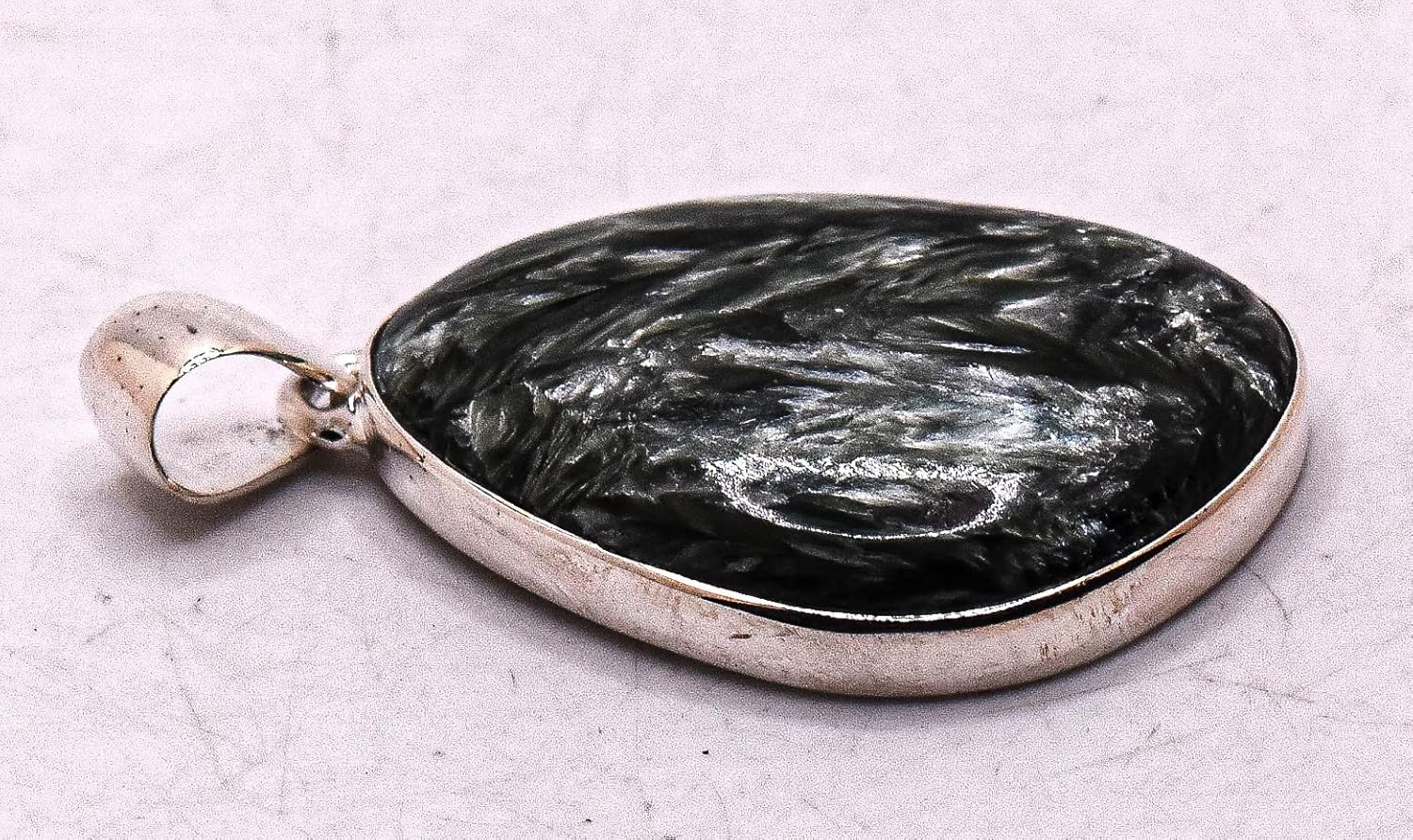 35mm Green Clinochlore Seraphinite Pendant in Sterling Silver