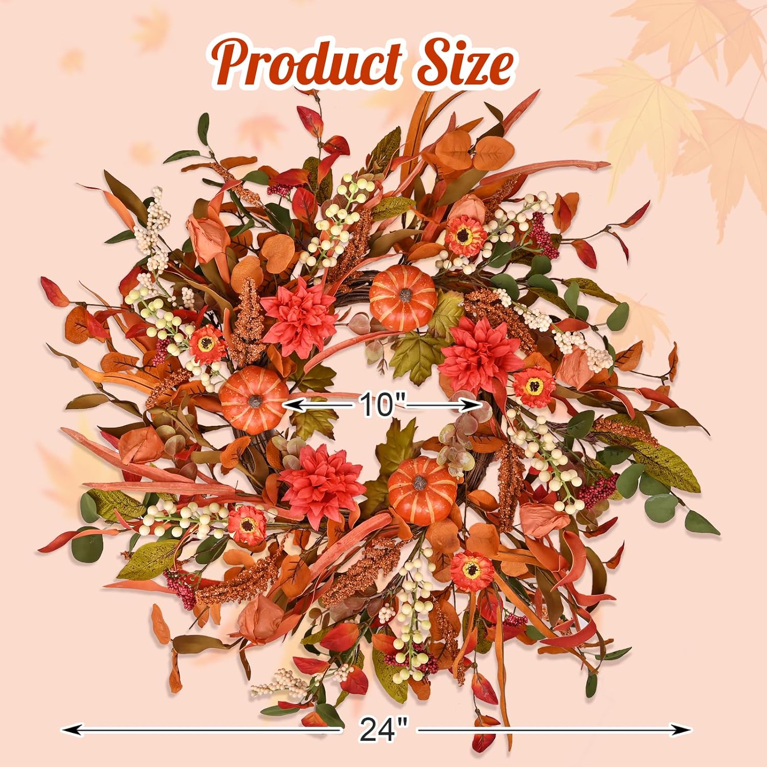 Montekin 24 Inch Fall Wreath with Mixed Leaves and Wildflowers
