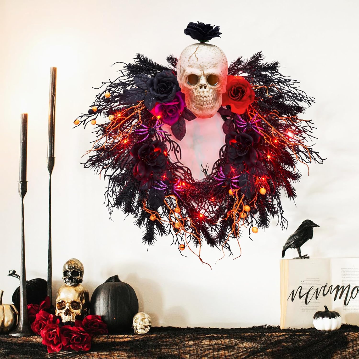 20 Inch Halloween Wreath with Lights and Decor