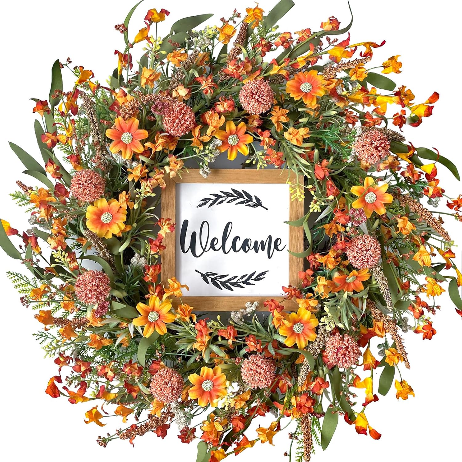 idyllic Summer Wreath for Front Door Orange Decor