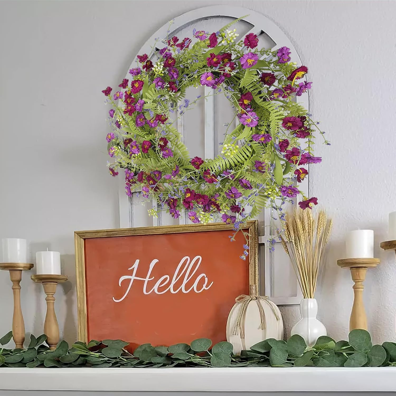 CISDUEO 20 Inch Spring Wreath Decor