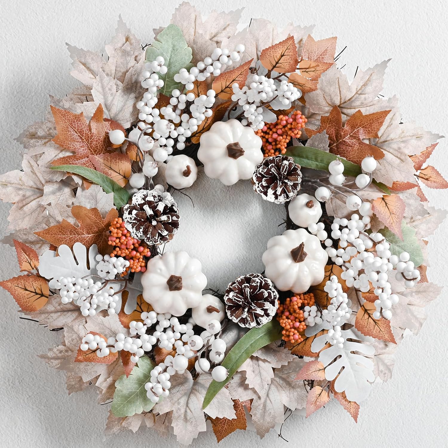 Yastouay 20 Inch Fall Wreath with Lights