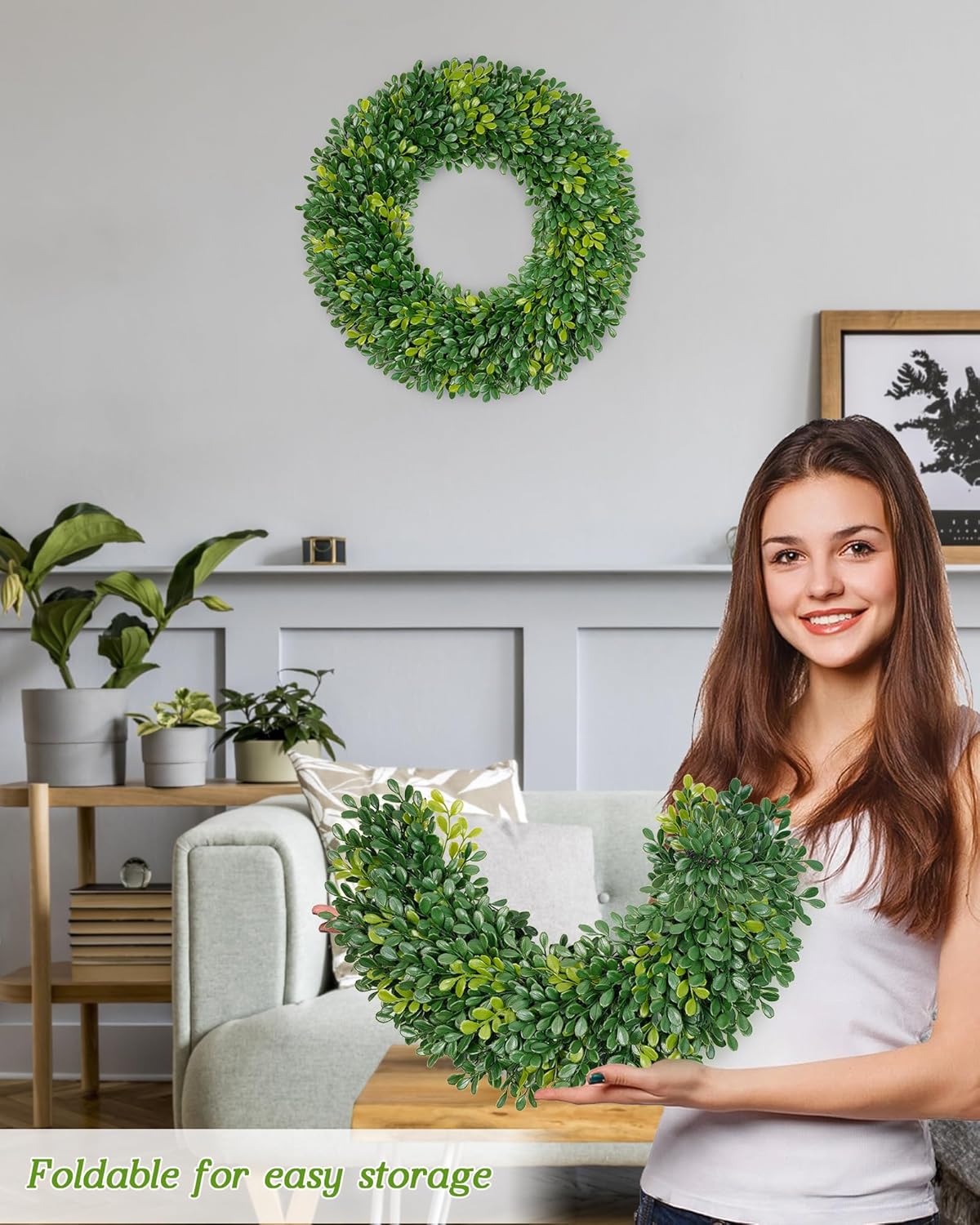 Vlorart 20 Inch Artificial Boxwood Wreath for Front Door